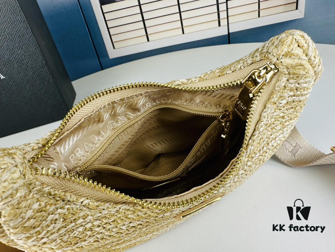 Prada Hobo Combo Straw Woven Limited Edition Three-in-One Small Size Beach Bag with Box