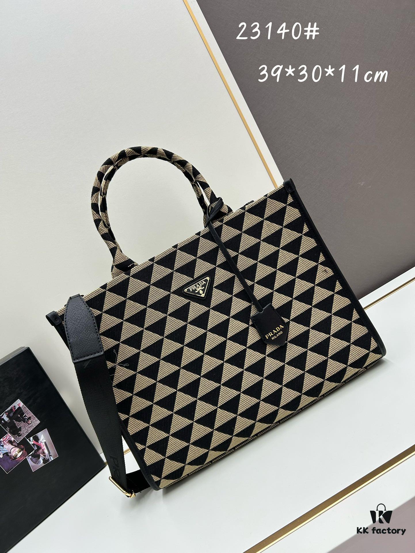 6930b5c06e68136f4d9adf01 New Large Prada Embroidered Fabric Tote Bag (Medium Size with Long Strap)