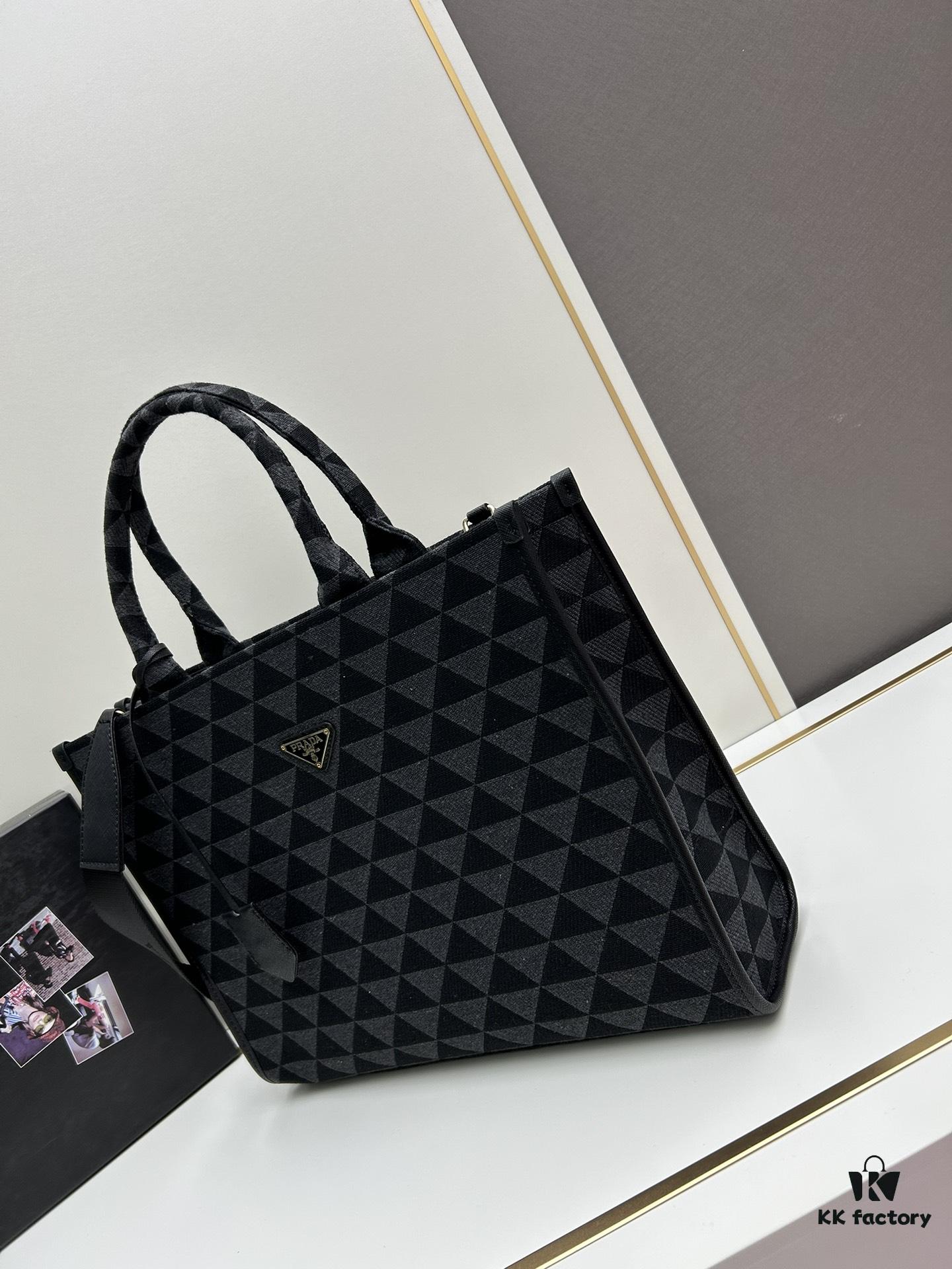 6930b5c06e68136f4d9adf04 New Large Size Prada Embroidered Fabric Tote Bag (with Long Strap)