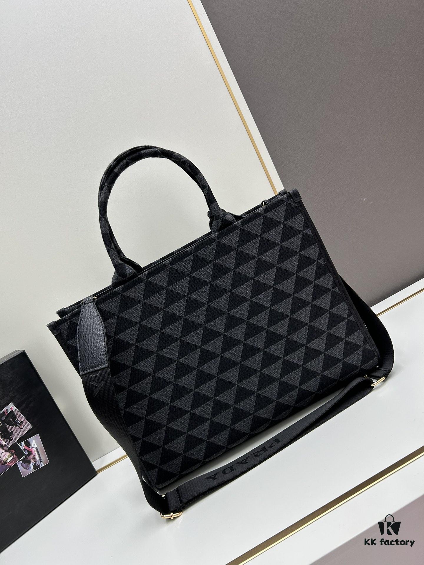 6930b5c16e68136f4d9adf05 New Large Size Prada Embroidered Fabric Tote Bag (with Long Strap)