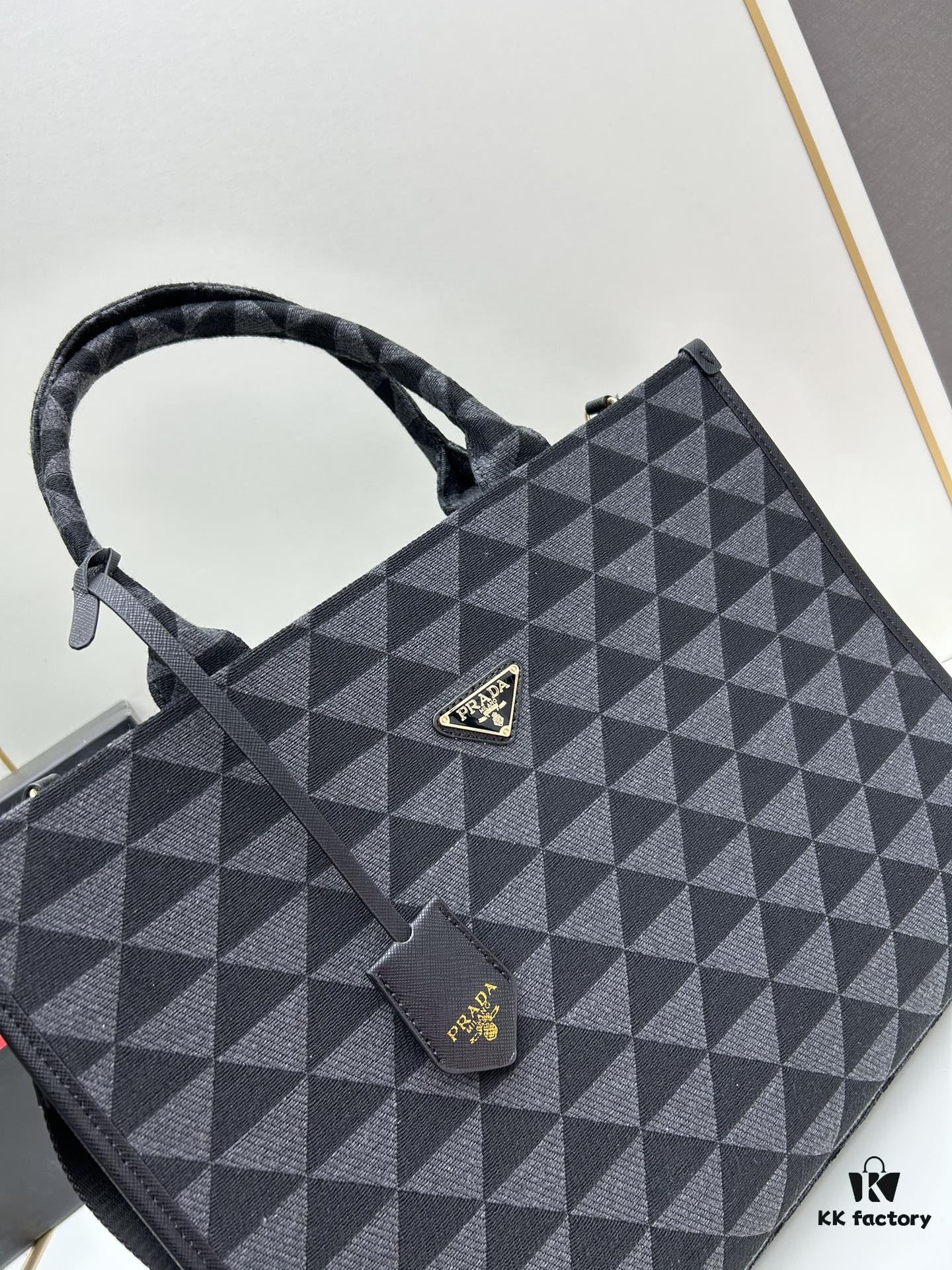 6930b5c16e68136f4d9adf06 New Large Size Prada Embroidered Fabric Tote Bag (with Long Strap)