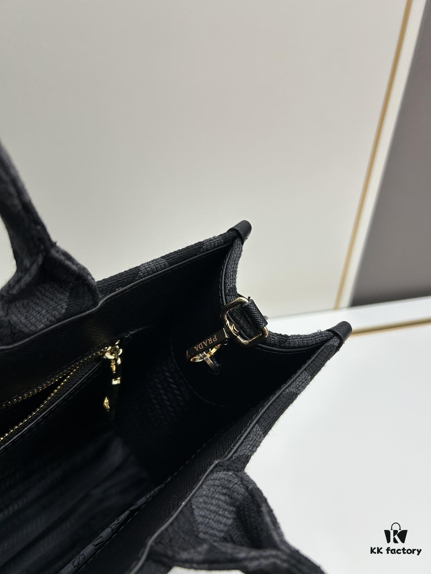 6930b5c26e68136f4d9adf08 New Large Size Prada Embroidered Fabric Tote Bag (with Long Strap)