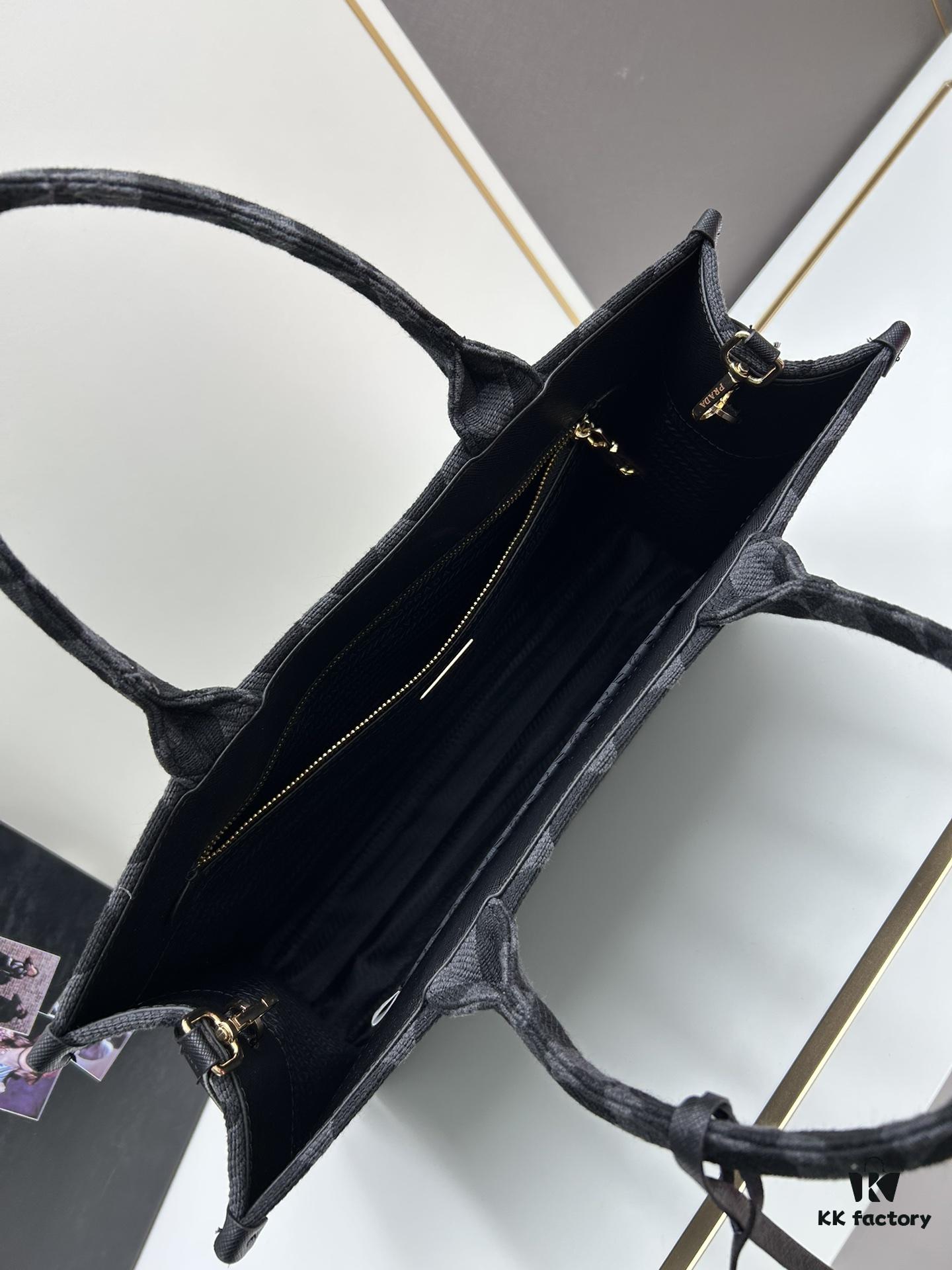 6930b5c66e68136f4d9adf0b New Large Size Prada Embroidered Fabric Tote Bag (with Long Strap)
