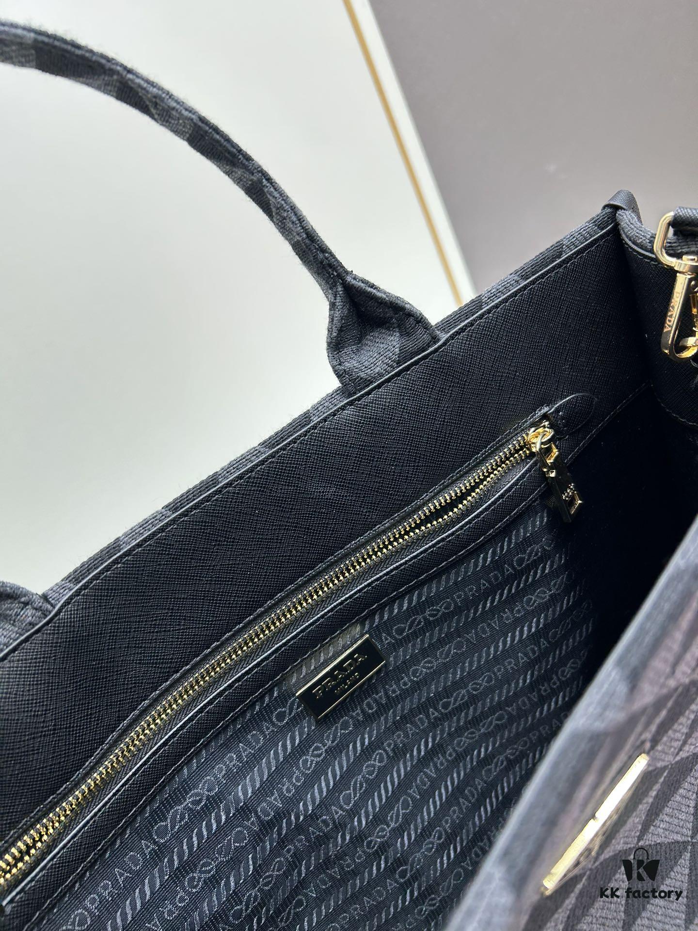 6930b5c66e68136f4d9adf0c New Large Size Prada Embroidered Fabric Tote Bag (with Long Strap)