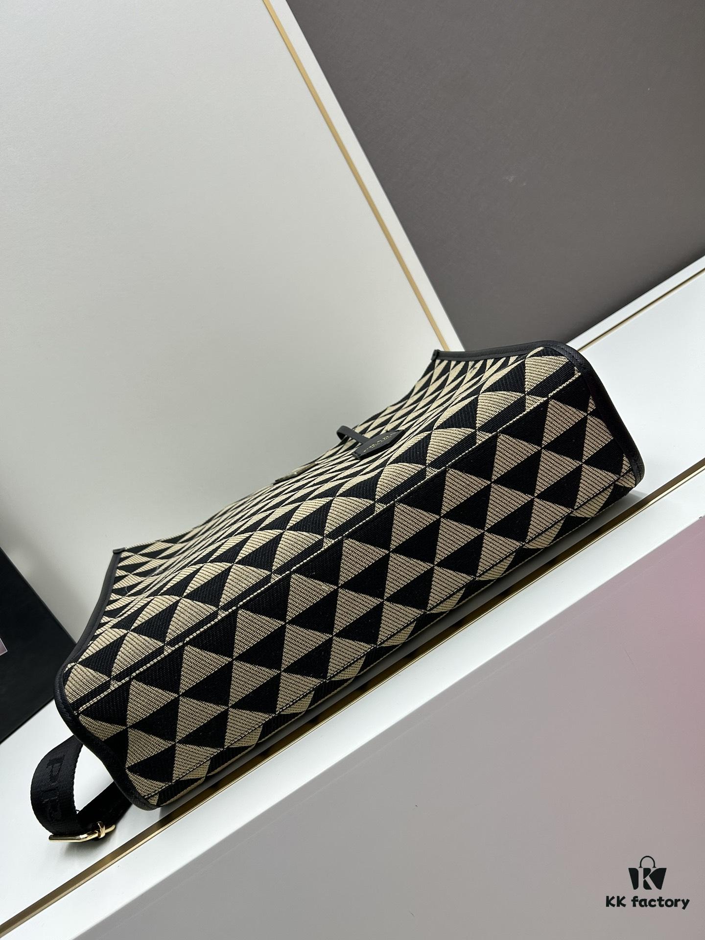 6930b5c76e68136f4d9adf0f New Large PRADA Embroidered Fabric Tote Bag (Medium Size) with Long Adjustable Saffiano Leather Strap