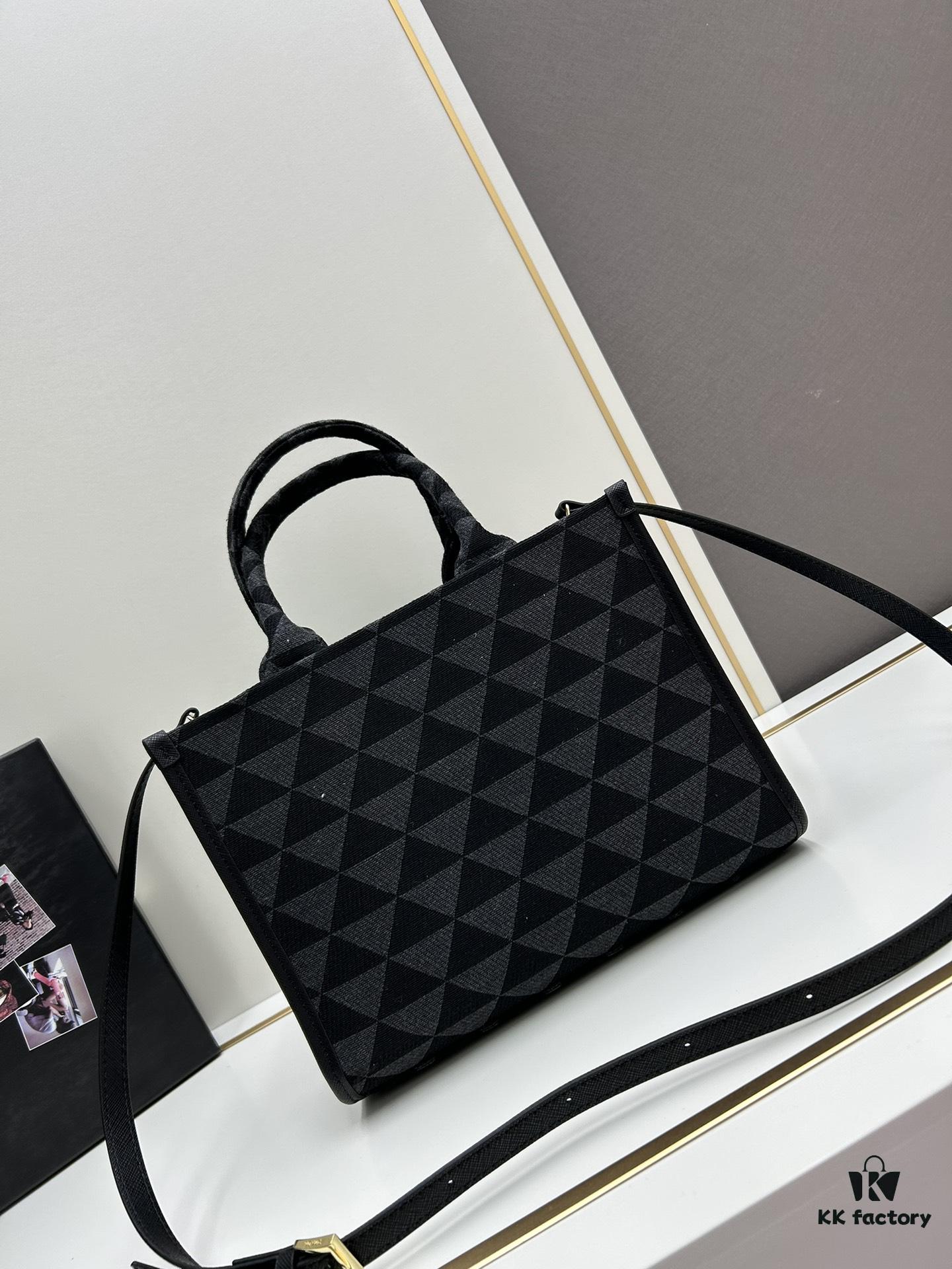 6930b5cd6e68136f4d9adf19 New Medium Prada Embroidered Fabric Tote Bag (with Long Shoulder Strap)
