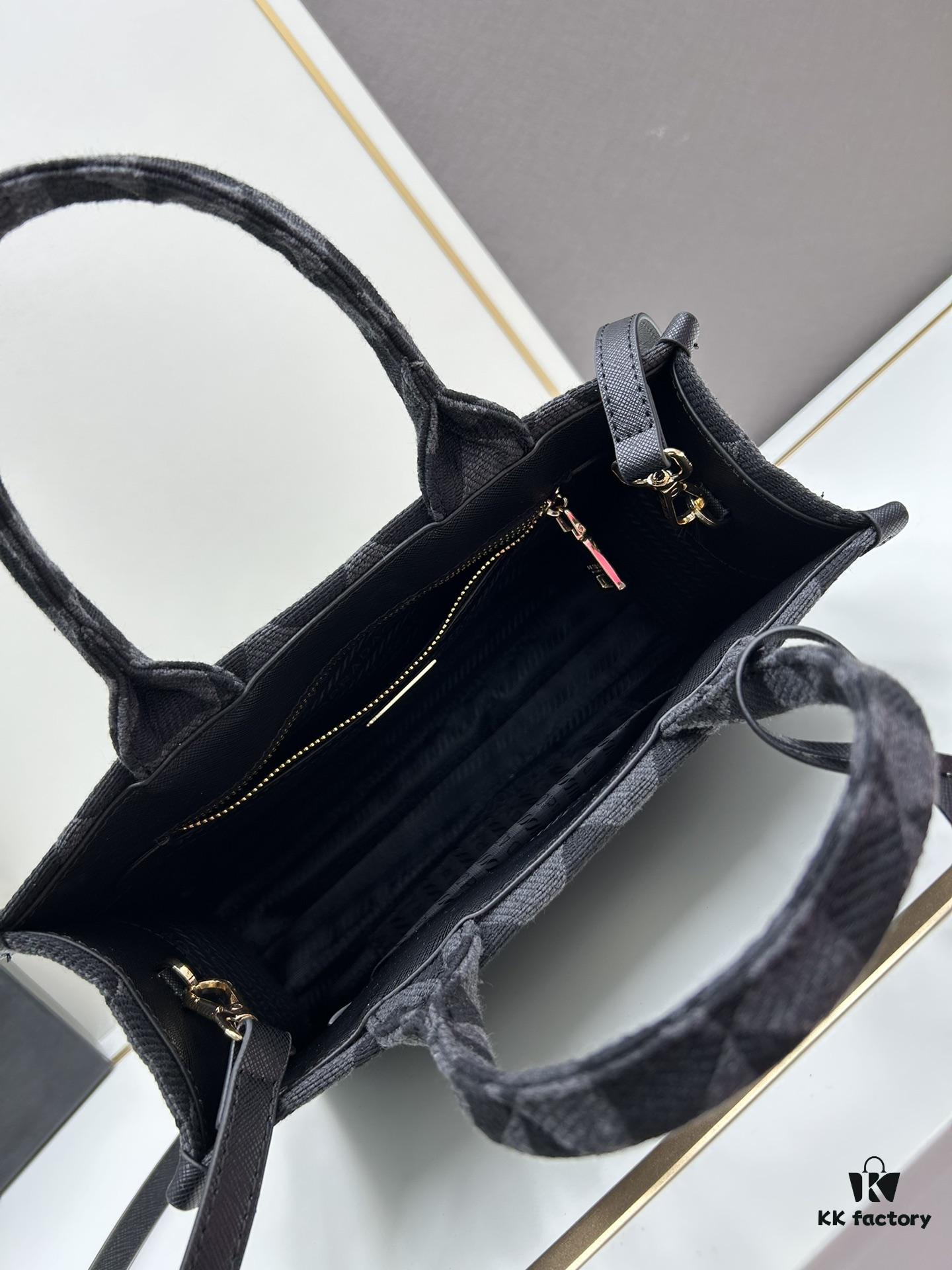 6930b5cf6e68136f4d9adf1f New Medium Prada Embroidered Fabric Tote Bag (with Long Shoulder Strap)