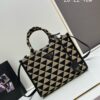 6930b5d16e68136f4d9adf20 New Medium Prada Embroidered Fabric Tote Bag with Long Shoulder Strap