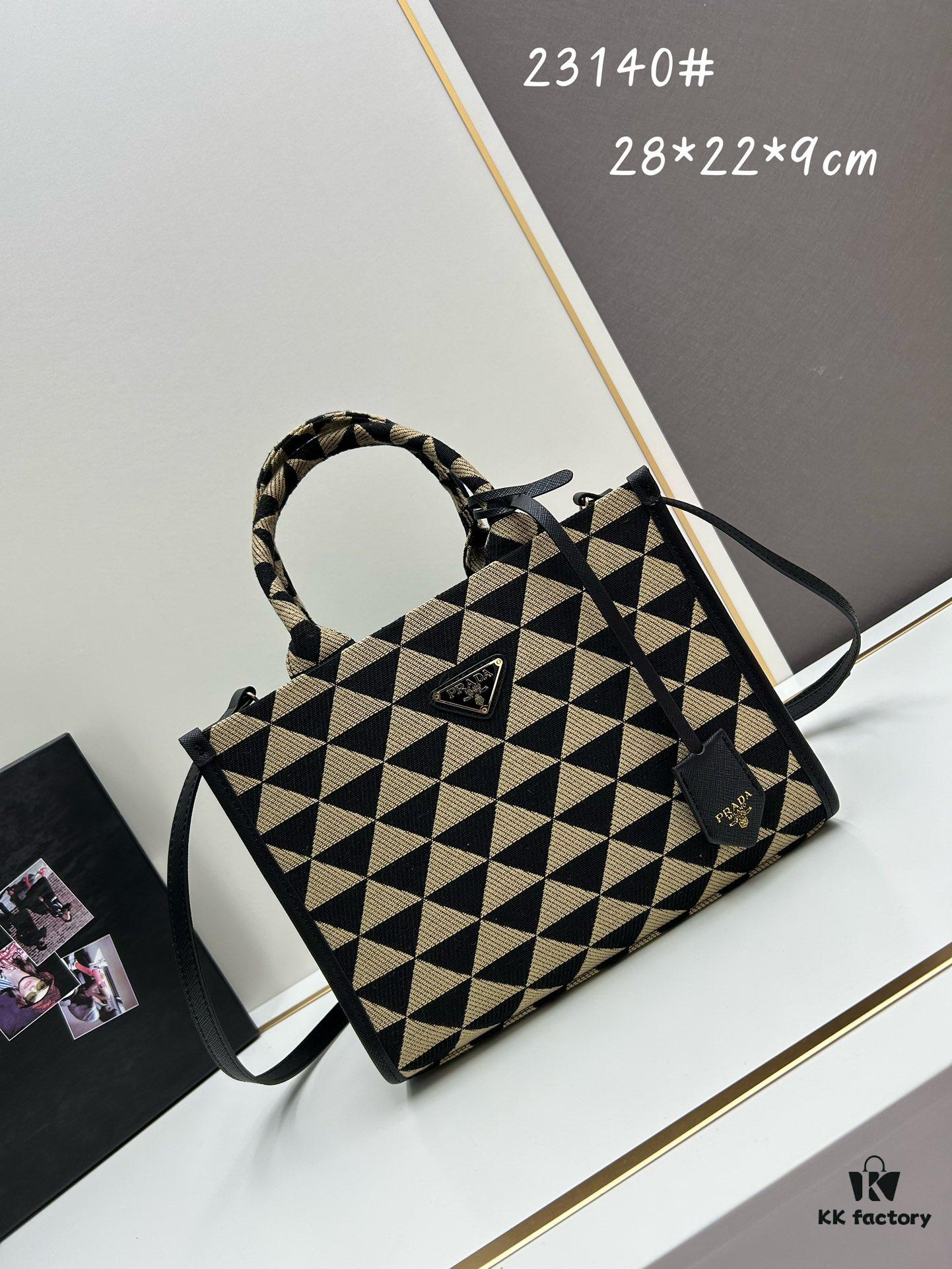 6930b5d16e68136f4d9adf20 New Medium Prada Embroidered Fabric Tote Bag with Long Shoulder Strap