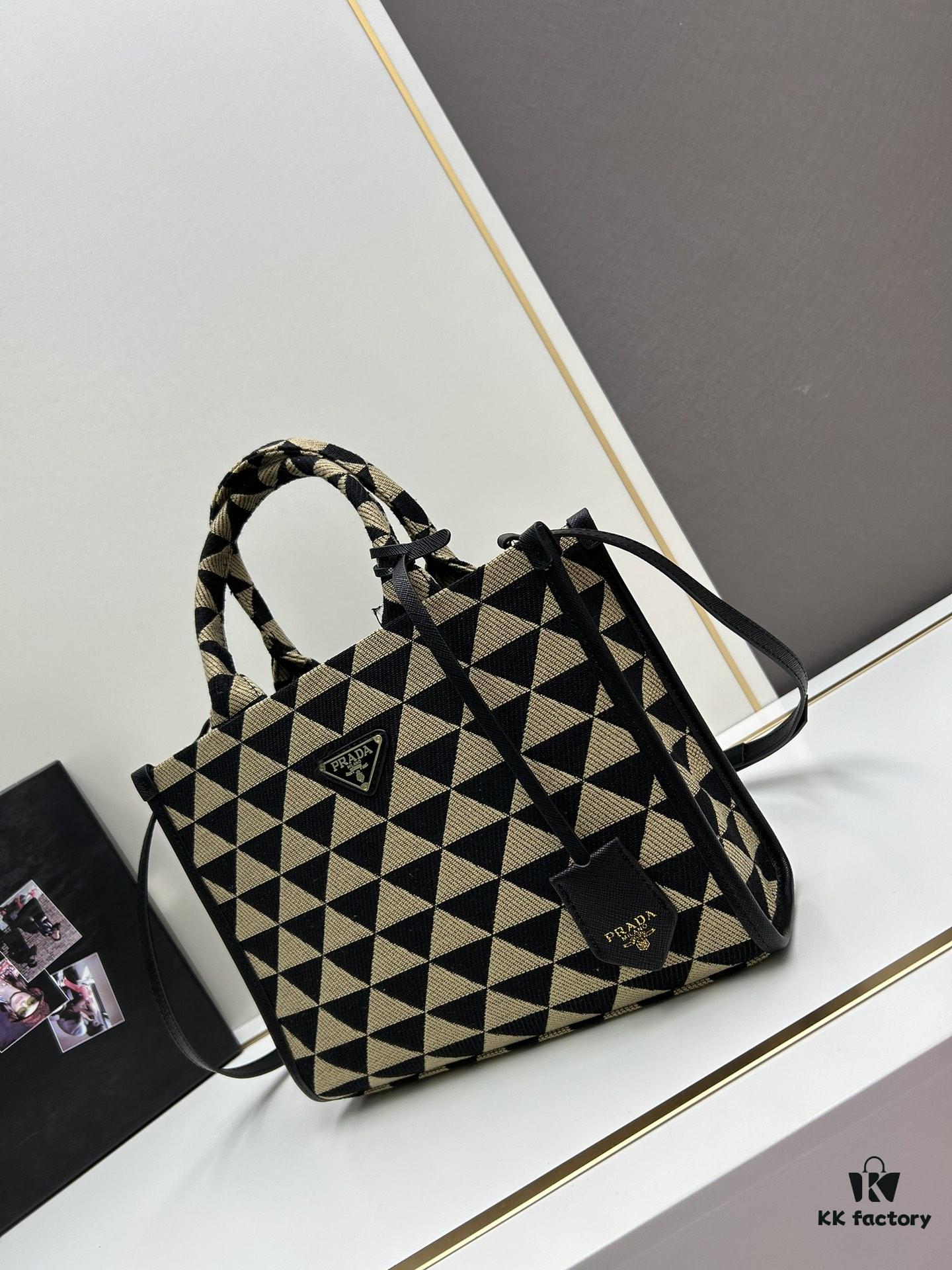 6930b5d16e68136f4d9adf22 New Medium Prada Embroidered Fabric Tote Bag with Long Shoulder Strap