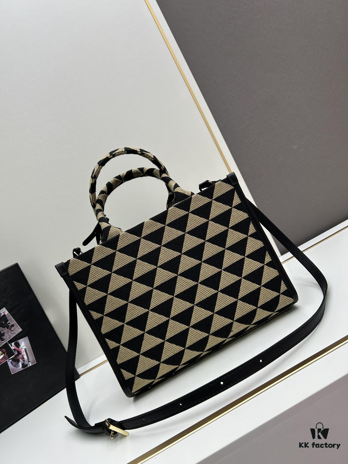 6930b5d26e68136f4d9adf23 New Medium Prada Embroidered Fabric Tote Bag with Long Shoulder Strap
