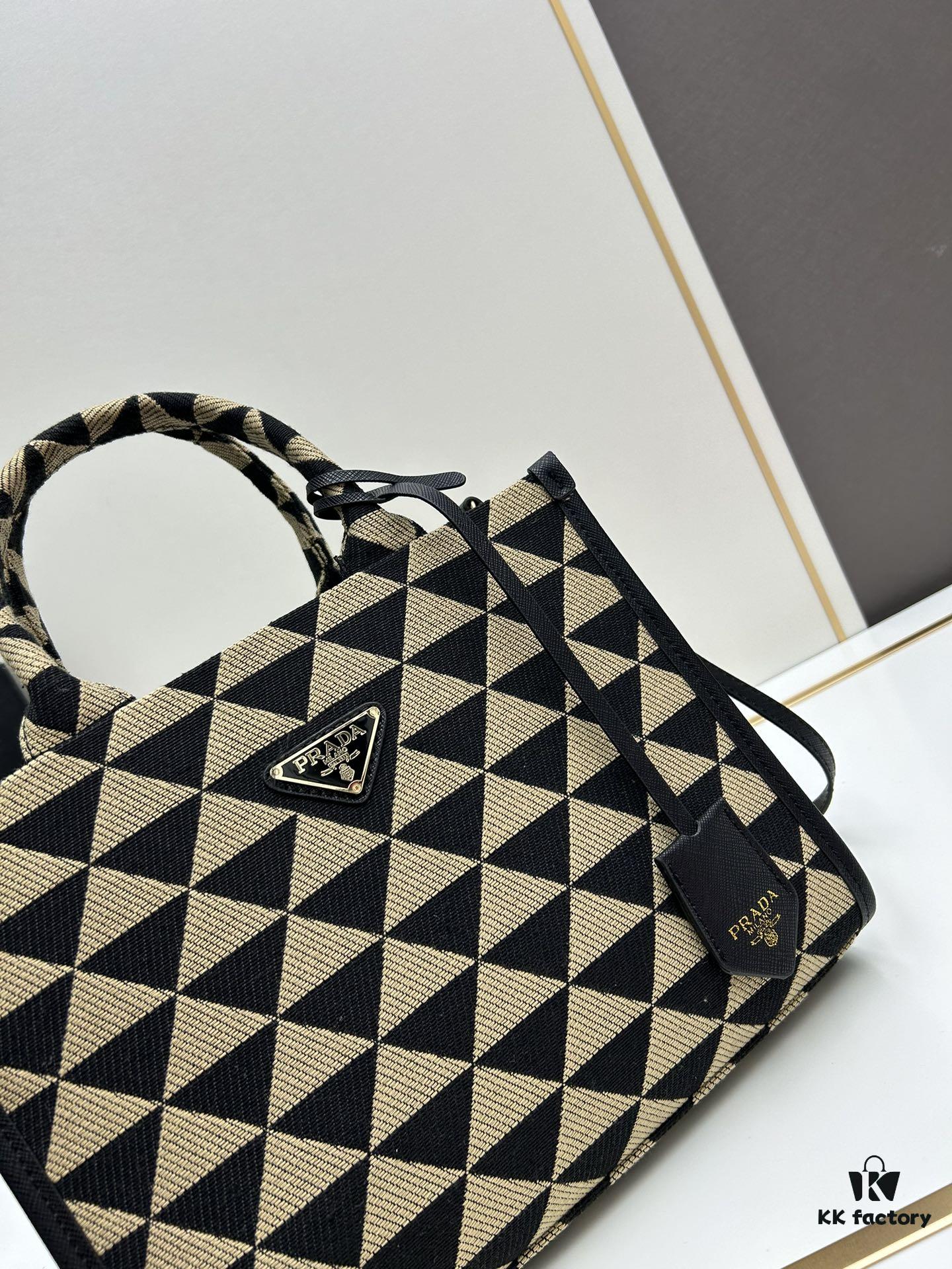 6930b5d46e68136f4d9adf24 New Medium Prada Embroidered Fabric Tote Bag with Long Shoulder Strap