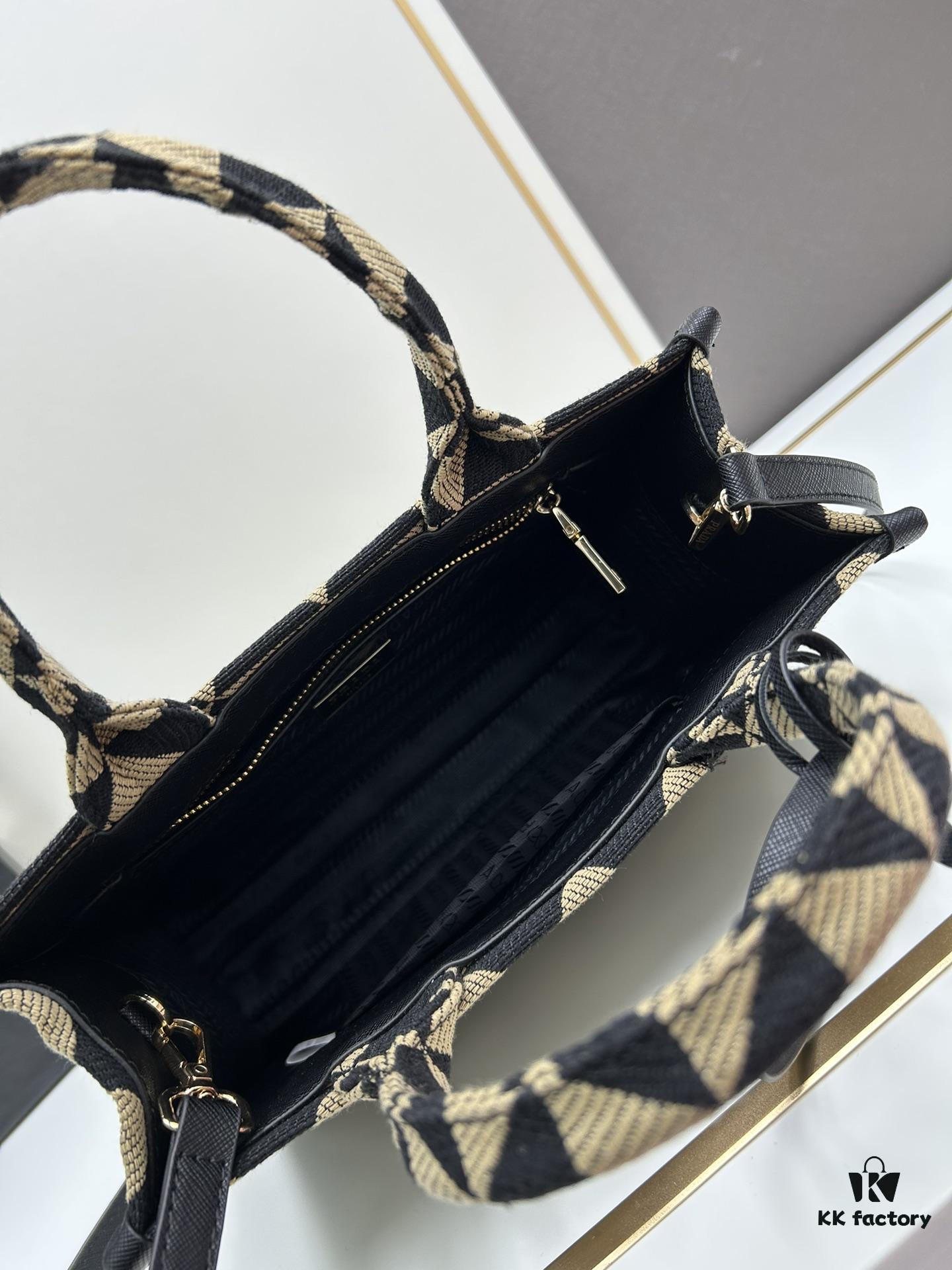 6930b5d56e68136f4d9adf27 New Medium Prada Embroidered Fabric Tote Bag with Long Shoulder Strap