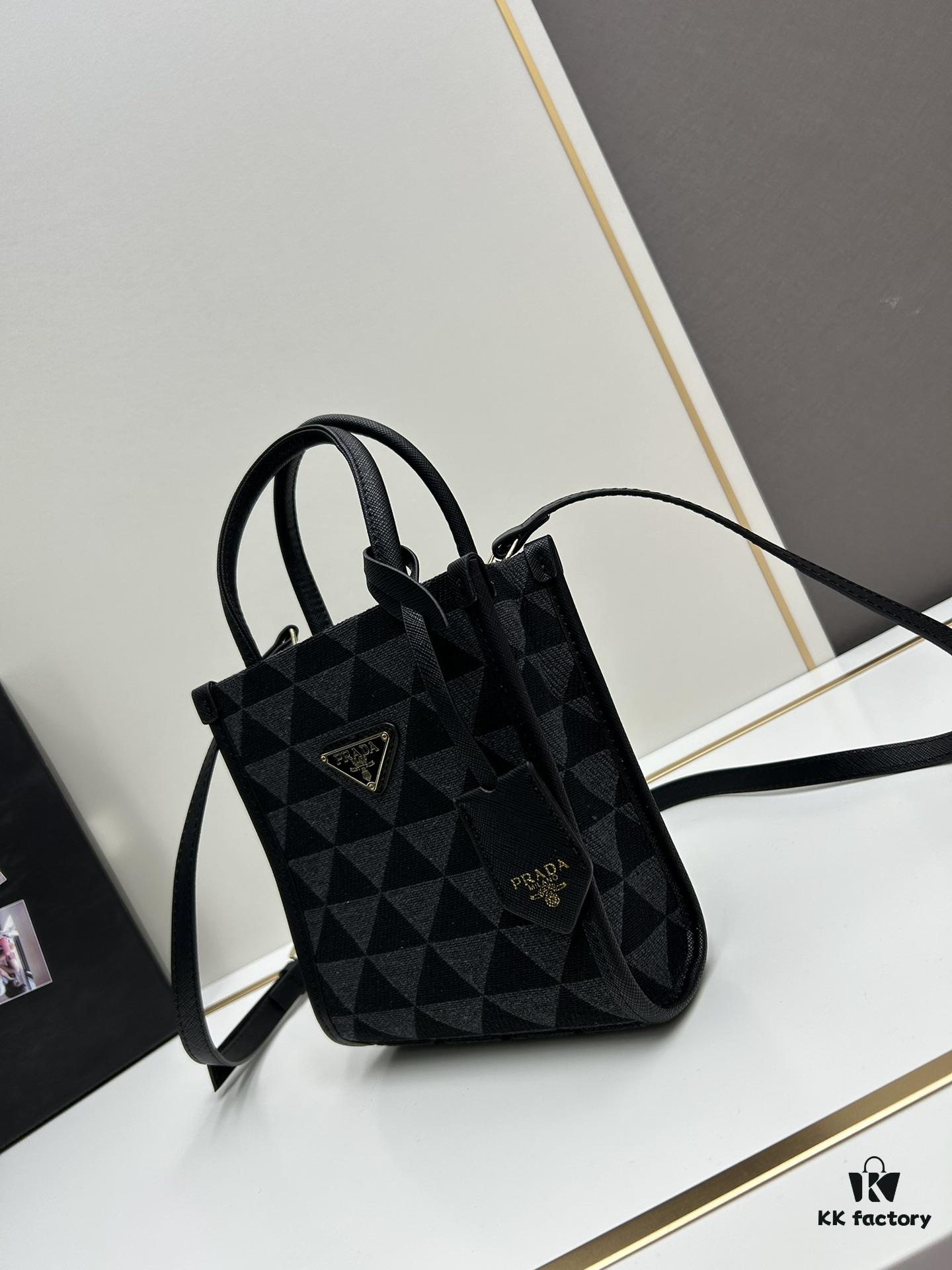 6930b5d76e68136f4d9adf2c New Small Model Prada Embroidered Fabric Tote Bag Medium Size with Box (with Long Strap)