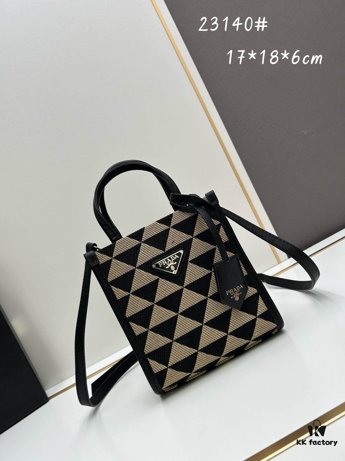 New Small Size Prada Embroidered Fabric Tote Bag Medium (with Box) with Long Strap