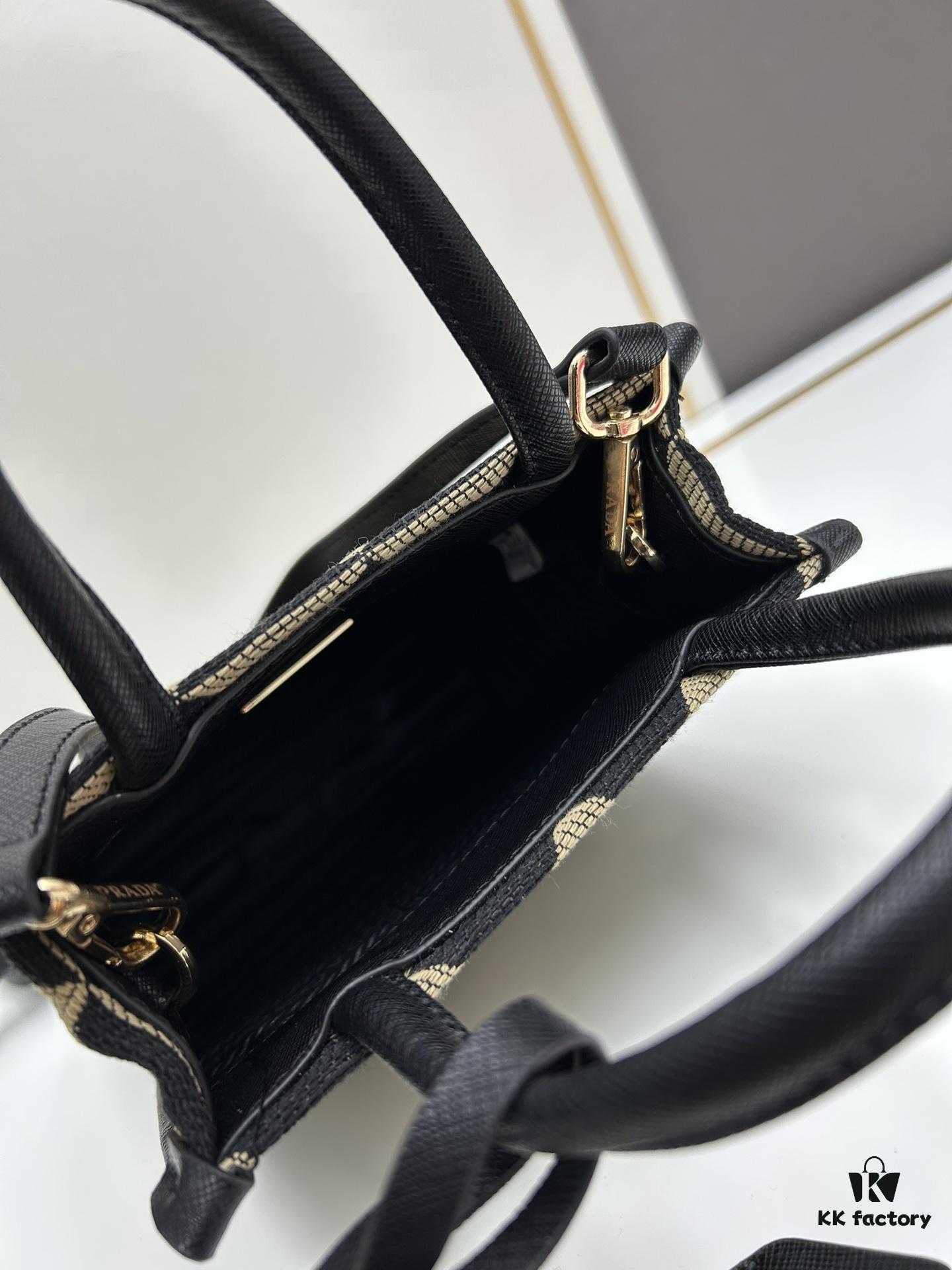 New Small Size Prada Embroidered Fabric Tote Bag Medium (with Box) with Long Strap