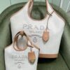 6930b5e16e68136f4d9adf40 Large Size Prada New Linen Blend Tote Bag with Leather Trim