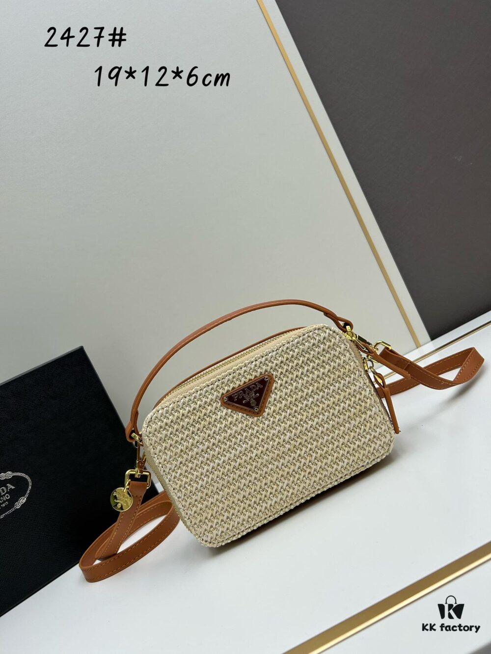 6930b5f86e68136f4d9adf63 PRADA Woven Style Beautiful Bag with Box, Size 19x12x6, Model No. 2427