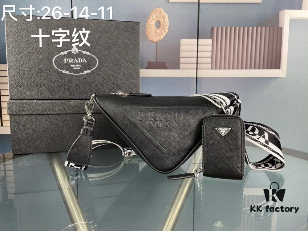 6930b6016e68136f4d9adf75 Prada 21K Tri-Fold Cross Texture Triangle Bag with Box