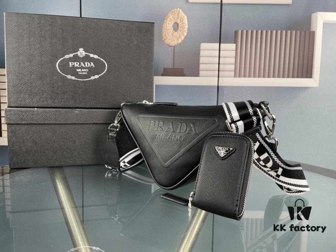 Prada 21K Tri-Fold Cross Texture Triangle Bag with Box