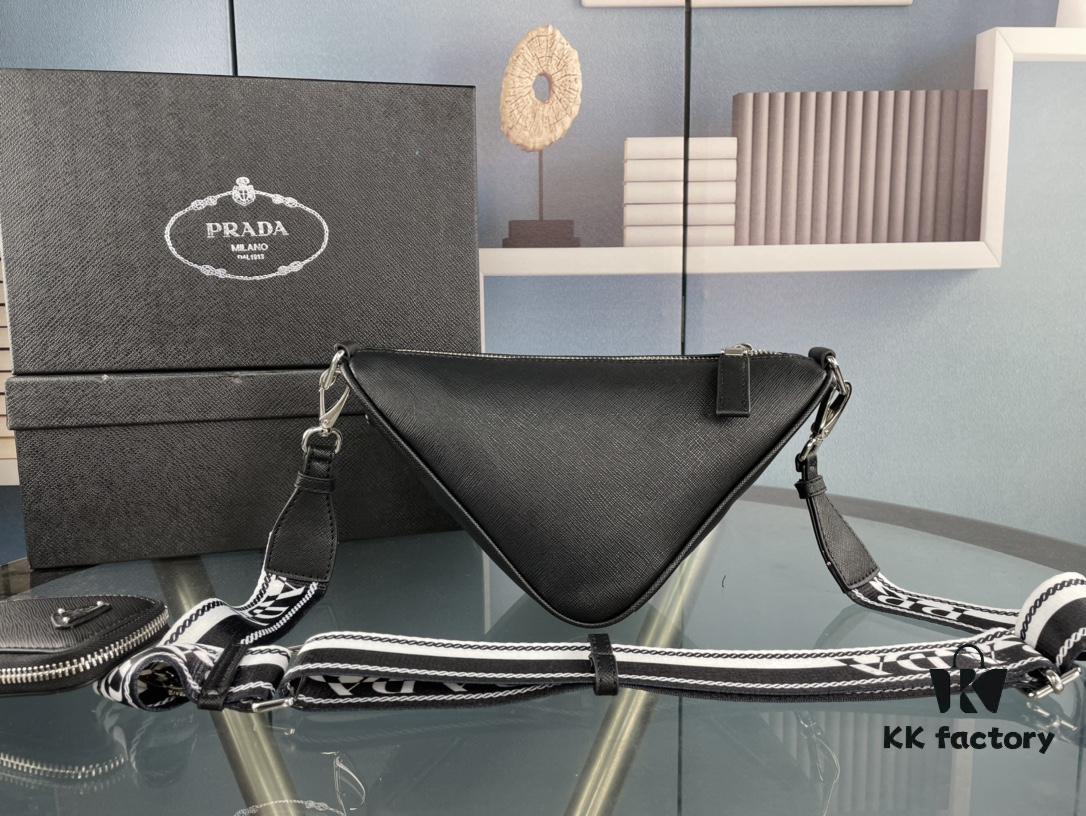 Prada 21K Tri-Fold Cross Texture Triangle Bag with Box