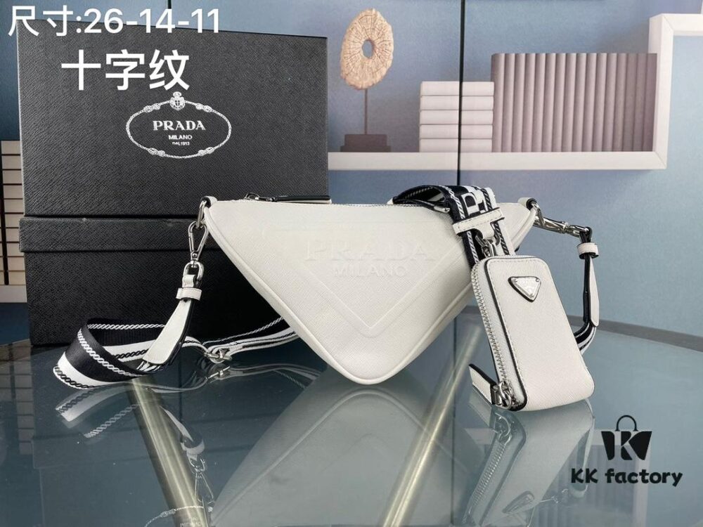 6930b6066e68136f4d9adf7b Prada 21K Tri-Fold Cross Texture Triangle Bag with Box