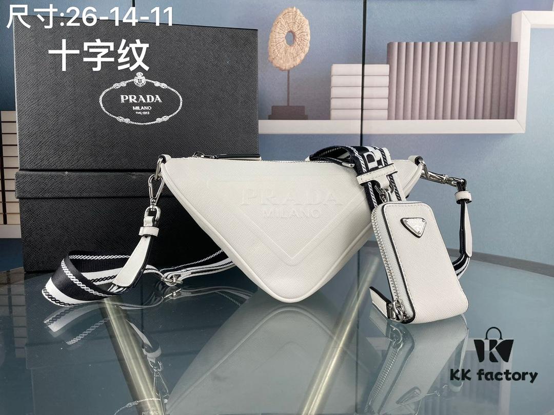6930b6066e68136f4d9adf7b Prada 21K Tri-Fold Cross Texture Triangle Bag with Box