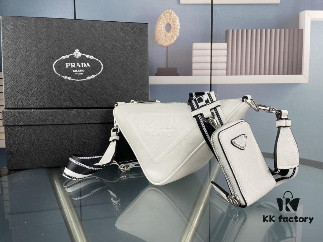 6930b60b6e68136f4d9adf82 Prada 21K Tri-Fold Cross Texture Triangle Bag with Box