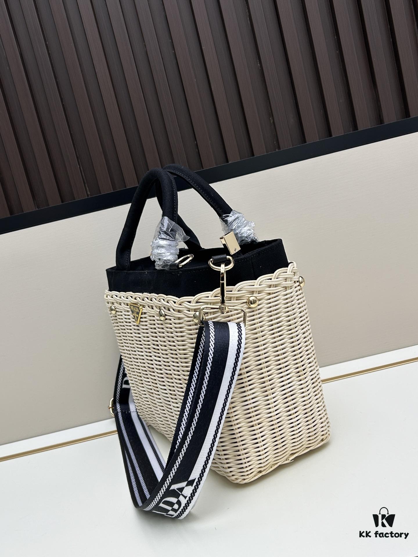 6930b6756e68136f4d9ae03b Prada-inspired Palm Leaf and Leather Woven Tote Bag – Vacation-Ready Fashion, Handheld or Shoulder Carry
