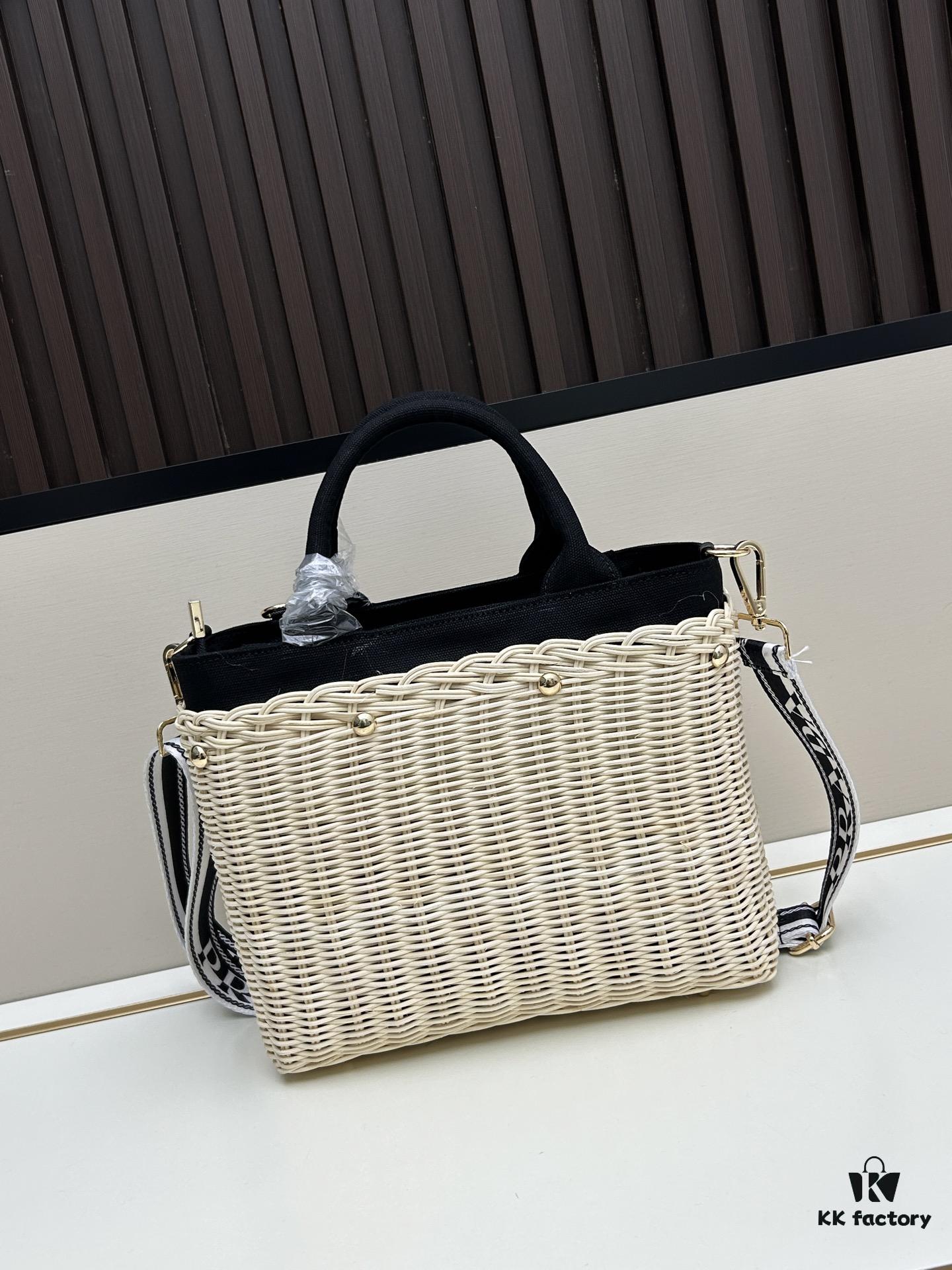 6930b6766e68136f4d9ae03c Prada-inspired Palm Leaf and Leather Woven Tote Bag – Vacation-Ready Fashion, Handheld or Shoulder Carry
