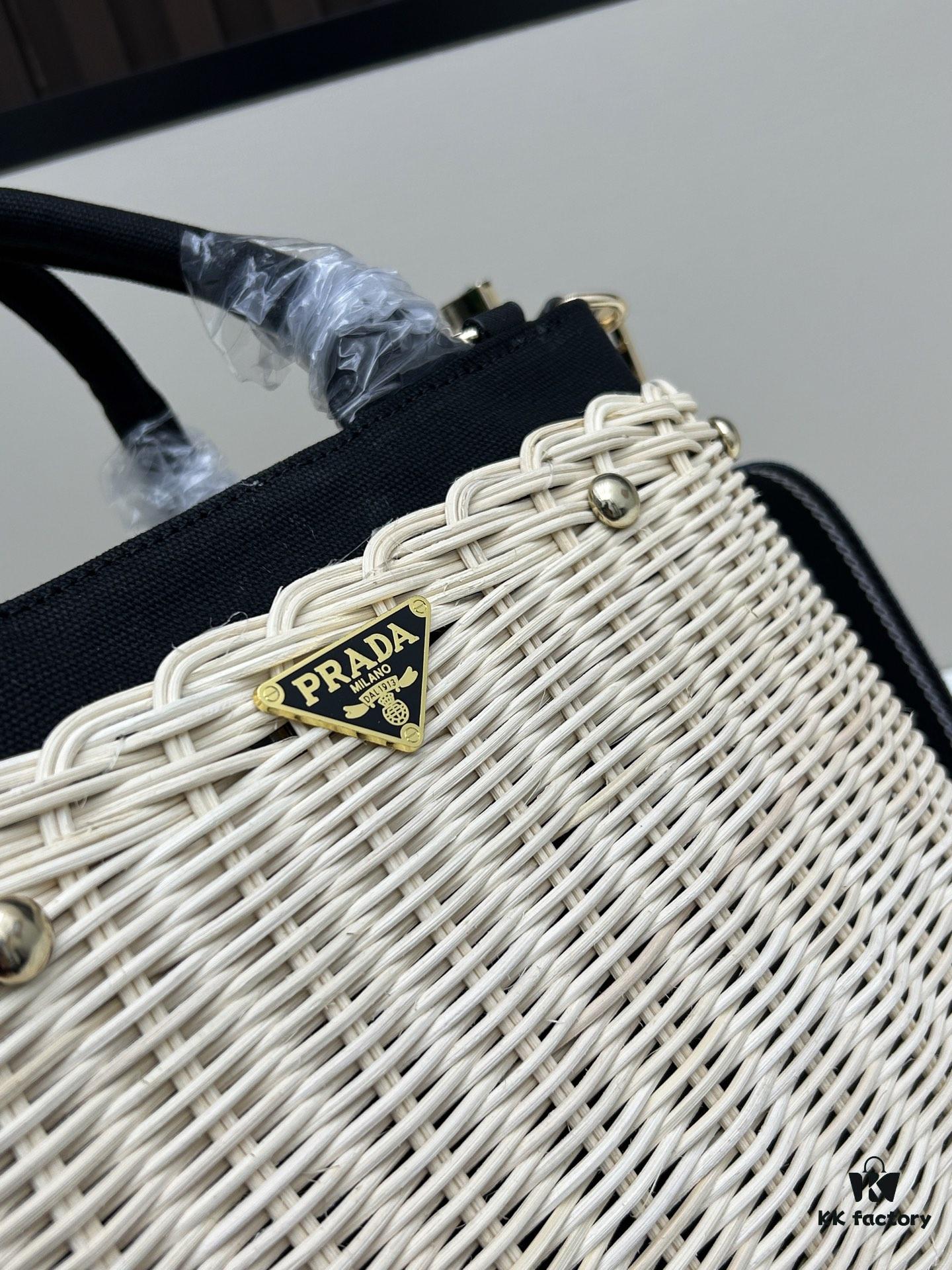 6930b6776e68136f4d9ae03e Prada-inspired Palm Leaf and Leather Woven Tote Bag – Vacation-Ready Fashion, Handheld or Shoulder Carry