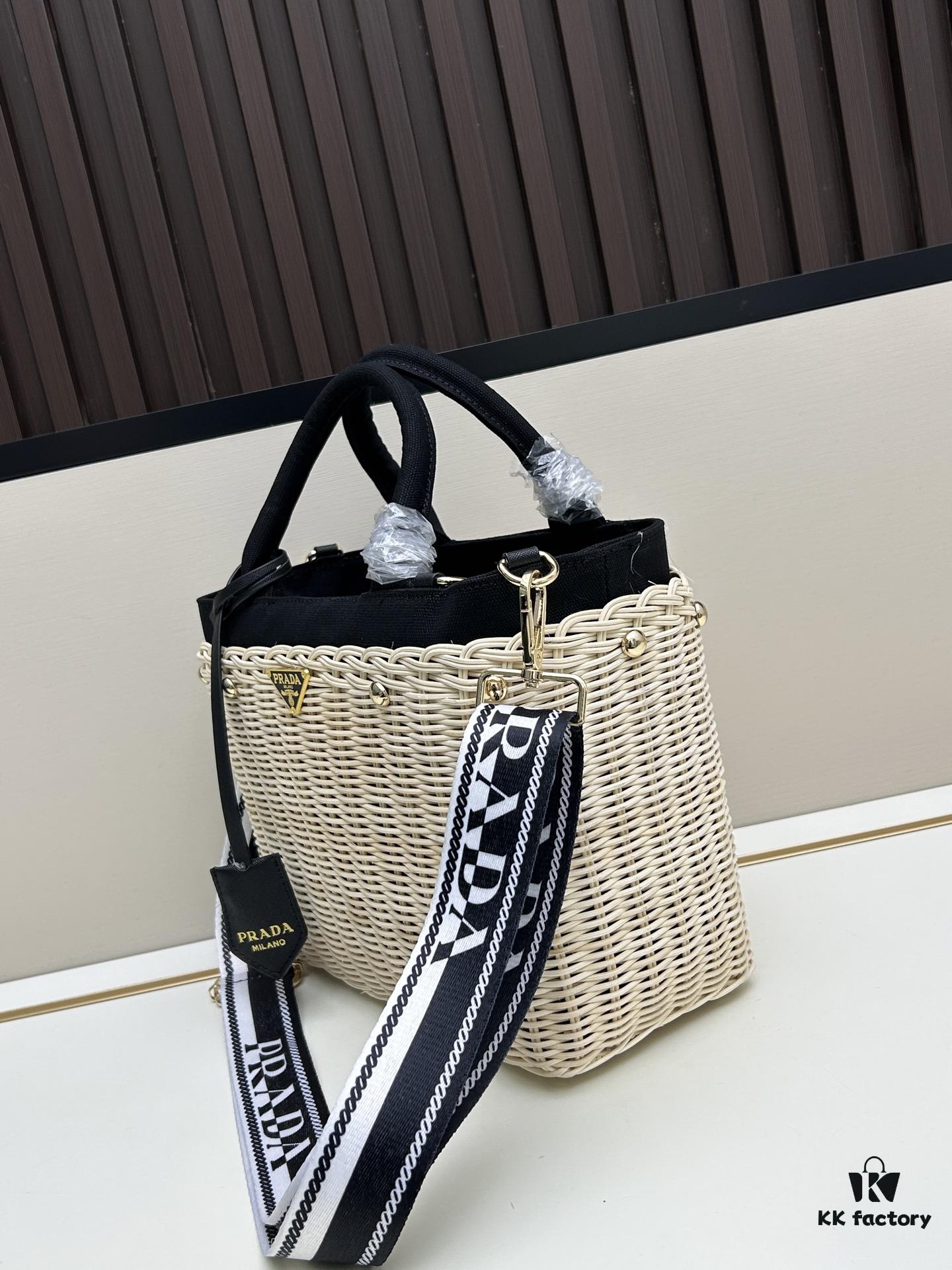 6930b6806e68136f4d9ae04b Prada-Inspired Wicker Basket Bag – Stylish Vacation Essential, Handwoven with Palm Leaf and Genuine Leather, Top-Quality Hardware, Classic Logo Design