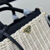 6930b6806e68136f4d9ae04c Prada-Inspired Wicker Basket Bag – Stylish Vacation Essential, Handwoven with Palm Leaf and Genuine Leather, Top-Quality Hardware, Classic Logo Design