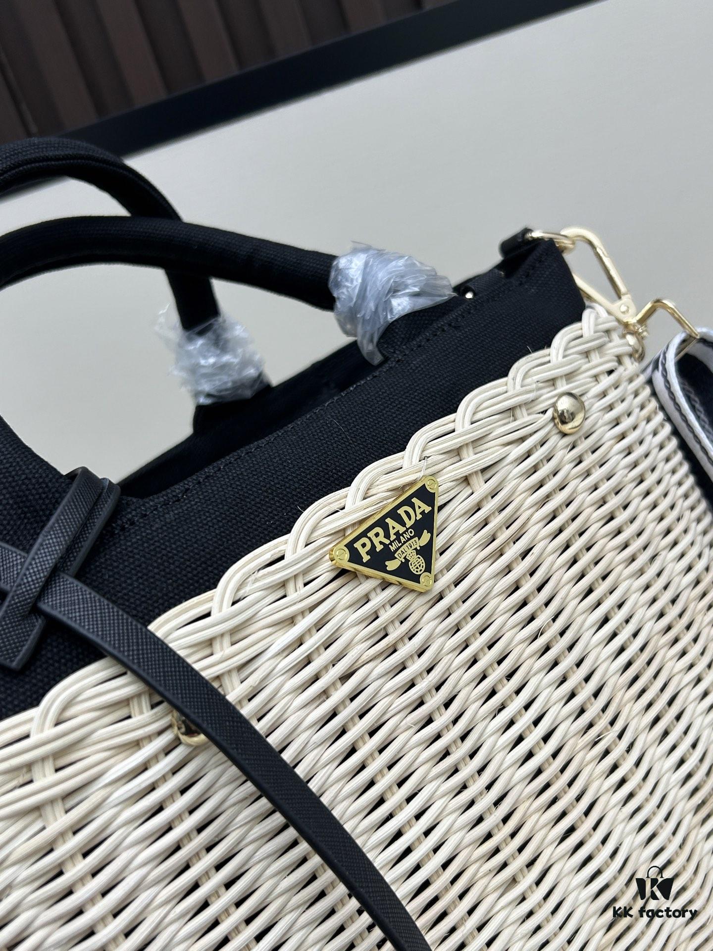 6930b6806e68136f4d9ae04c Prada-Inspired Wicker Basket Bag – Stylish Vacation Essential, Handwoven with Palm Leaf and Genuine Leather, Top-Quality Hardware, Classic Logo Design