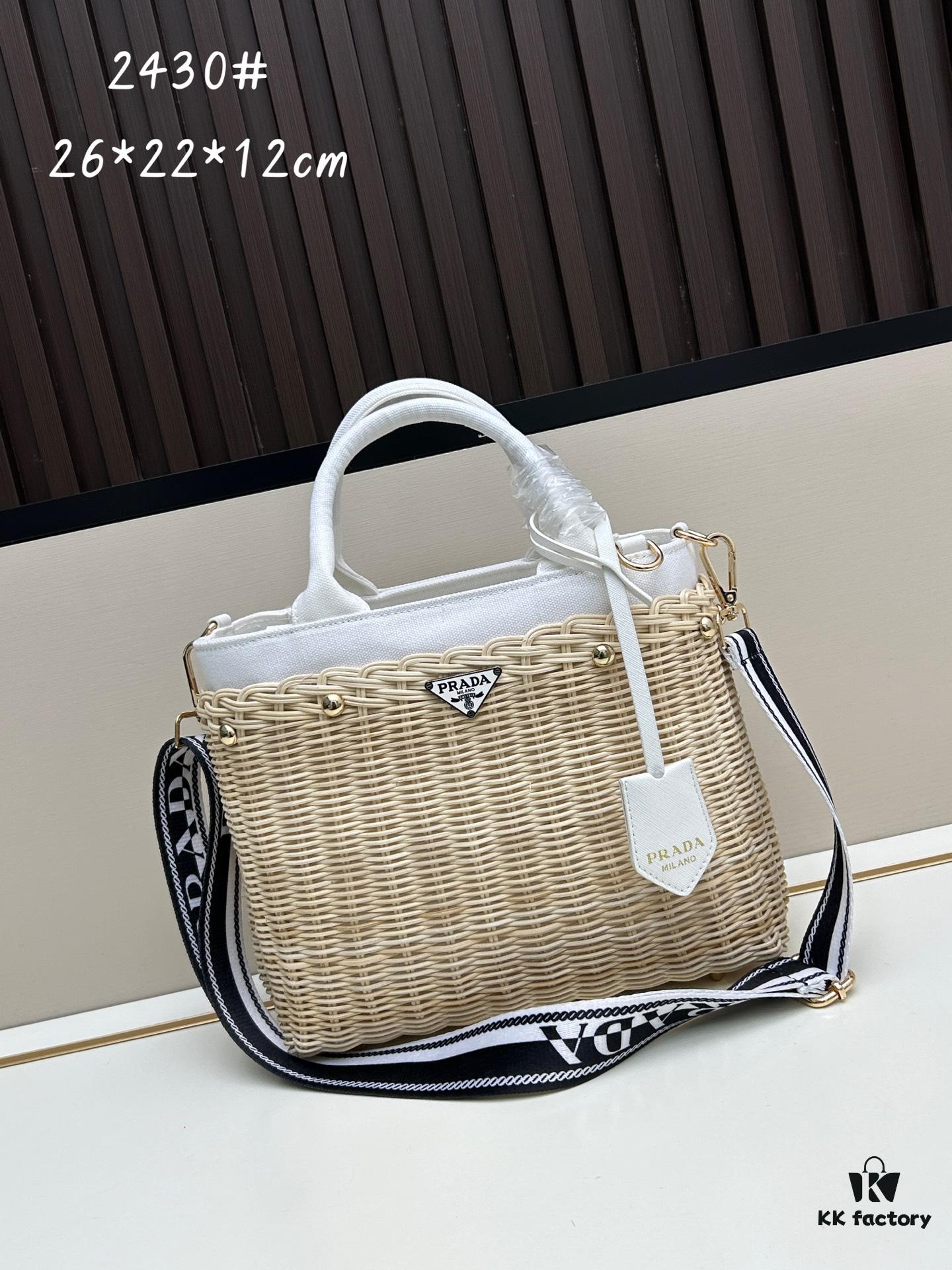 6930b68d6e68136f4d9ae05f Prada-style Wicker Handbag, Palm Leaf and Cowhide Weave, High-end Designer Look, Adjustable Handle for Hand or Shoulder Carry