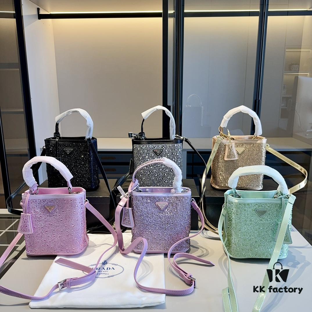 6930b7116e68136f4d9ae138 New Arrival - Upgraded Version, High-End Prada Limited Counter Bling Crystal Bucket Bag