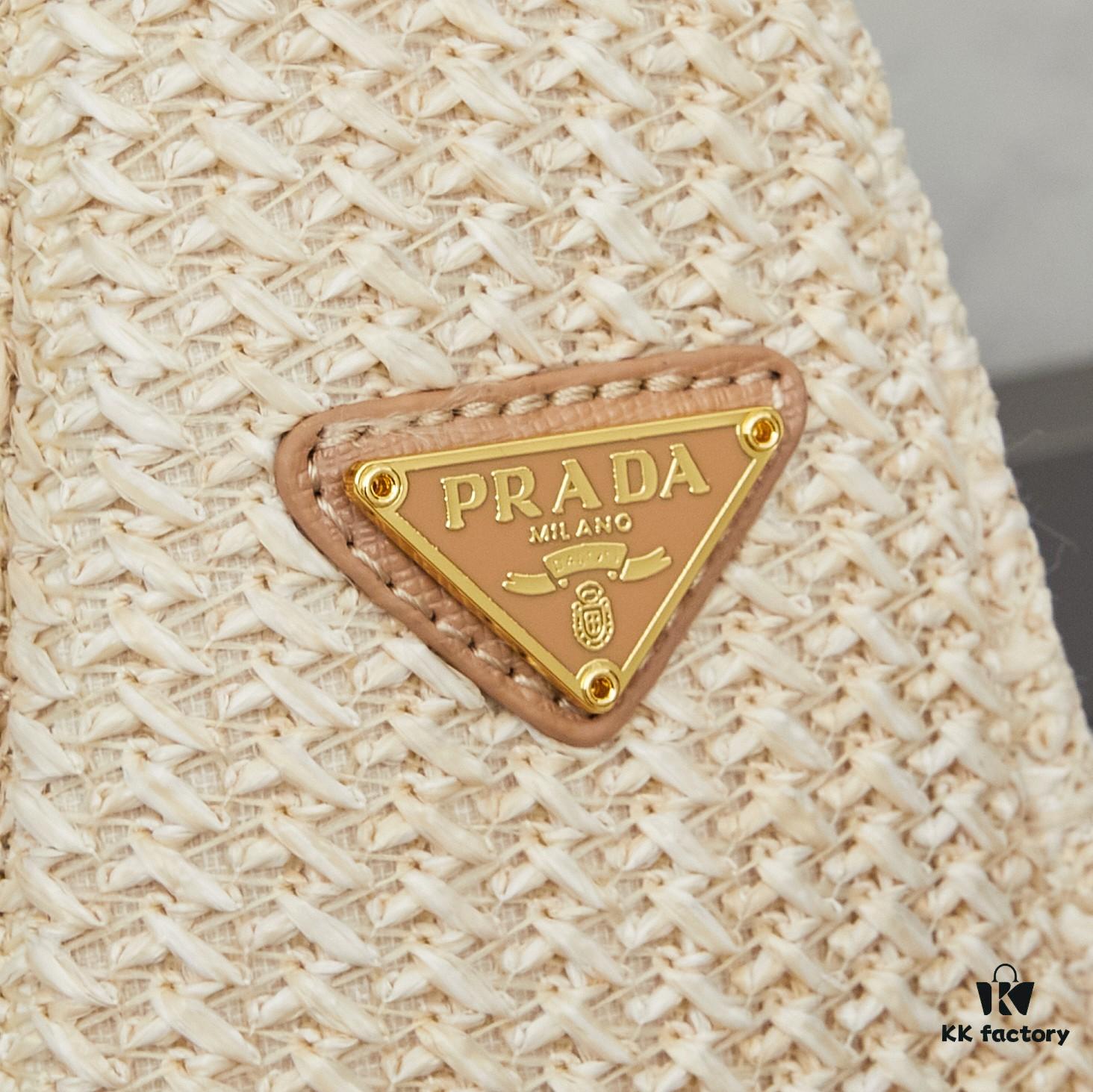 6930b7416e68136f4d9ae17e Prada Raffia Woven Triangle Bag with Box Packaging, 3D Logo, Lightweight Design, Metal Chain Included