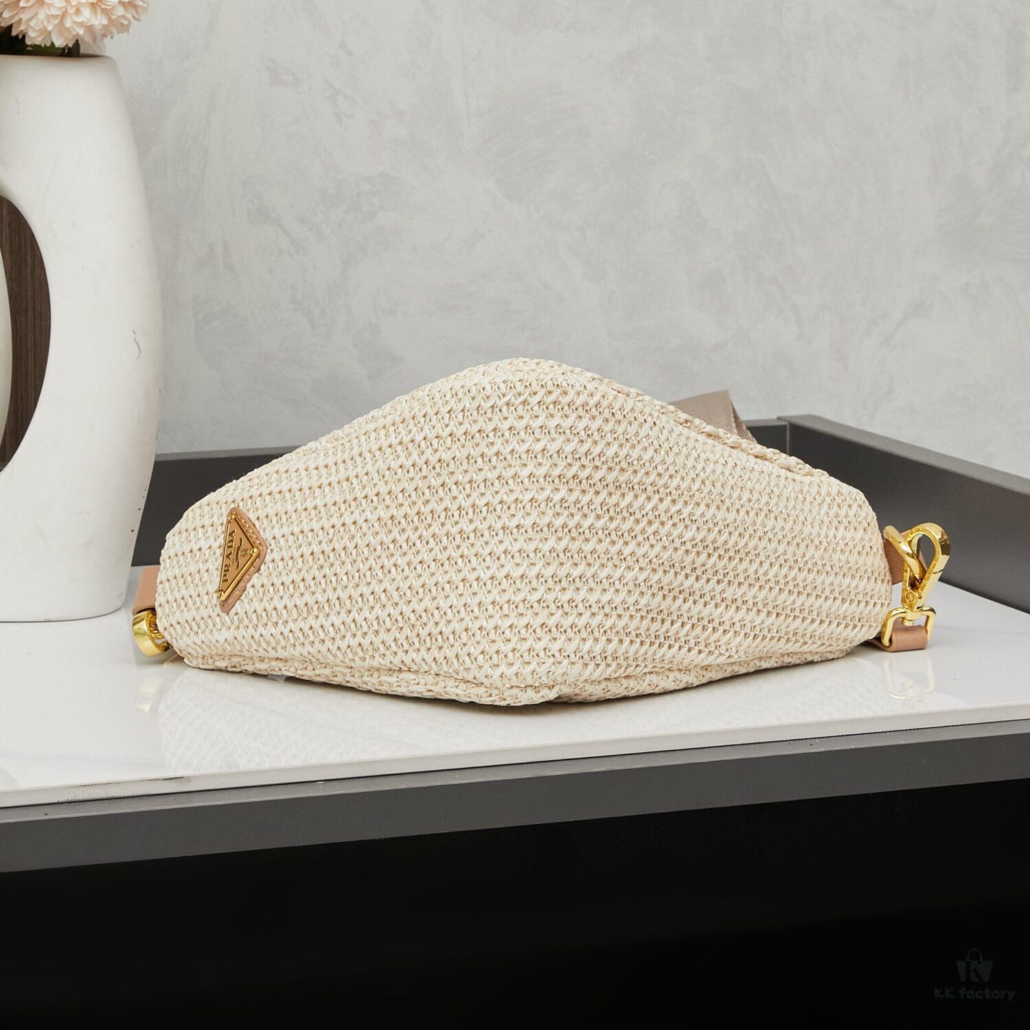 6930b7436e68136f4d9ae181 Prada Raffia Woven Triangle Bag with Box Packaging, 3D Logo, Lightweight Design, Metal Chain Included