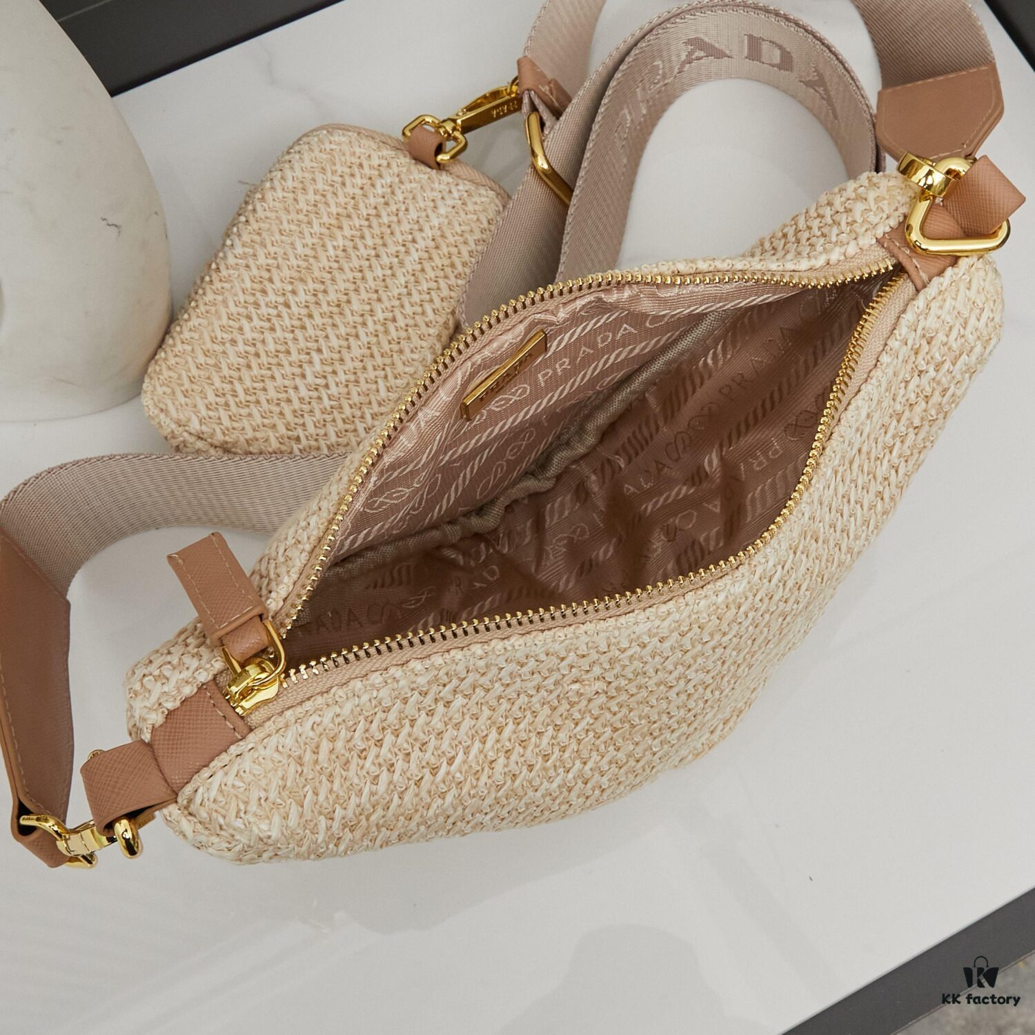6930b7466e68136f4d9ae186 Prada Raffia Woven Triangle Bag with Box Packaging, 3D Logo, Lightweight Design, Metal Chain Included