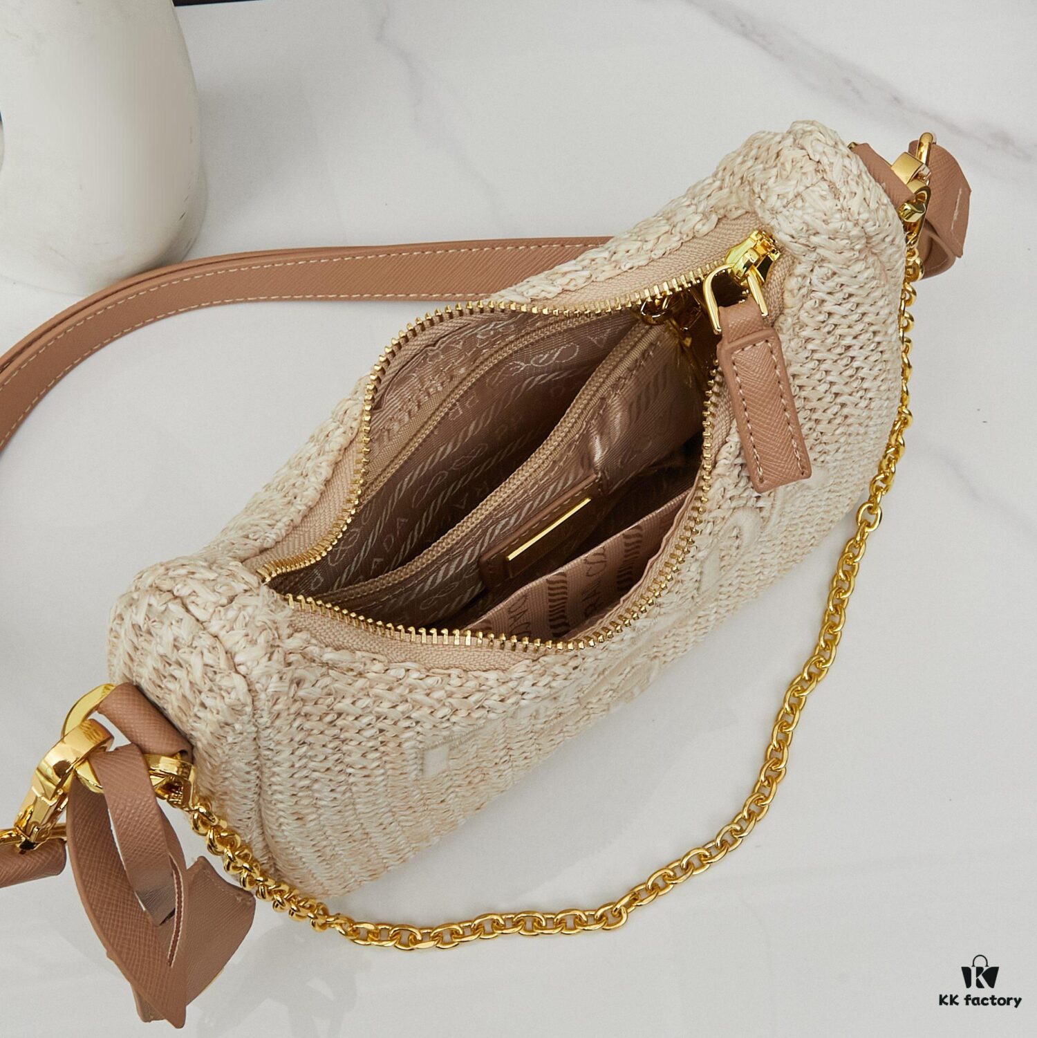 6930b7526e68136f4d9ae196 Beige Knitted Prada Underarm Handbag with Box 🎀 Love at First Sight