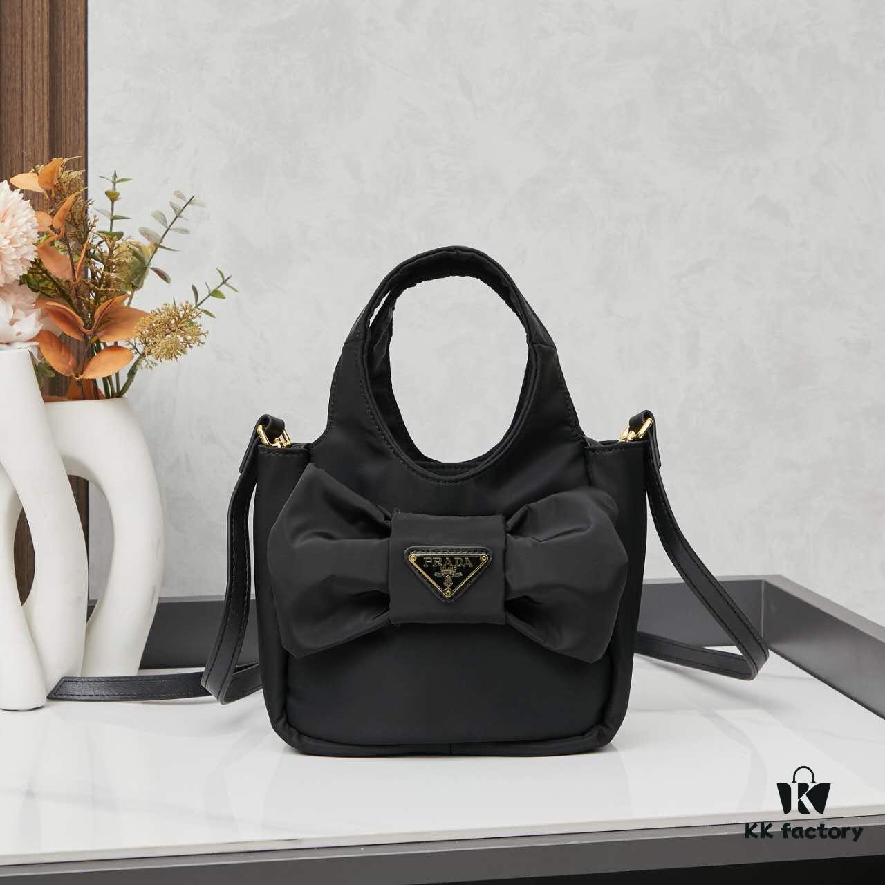 PRADA Bow Basket Bag in Recycled Nylon with Box