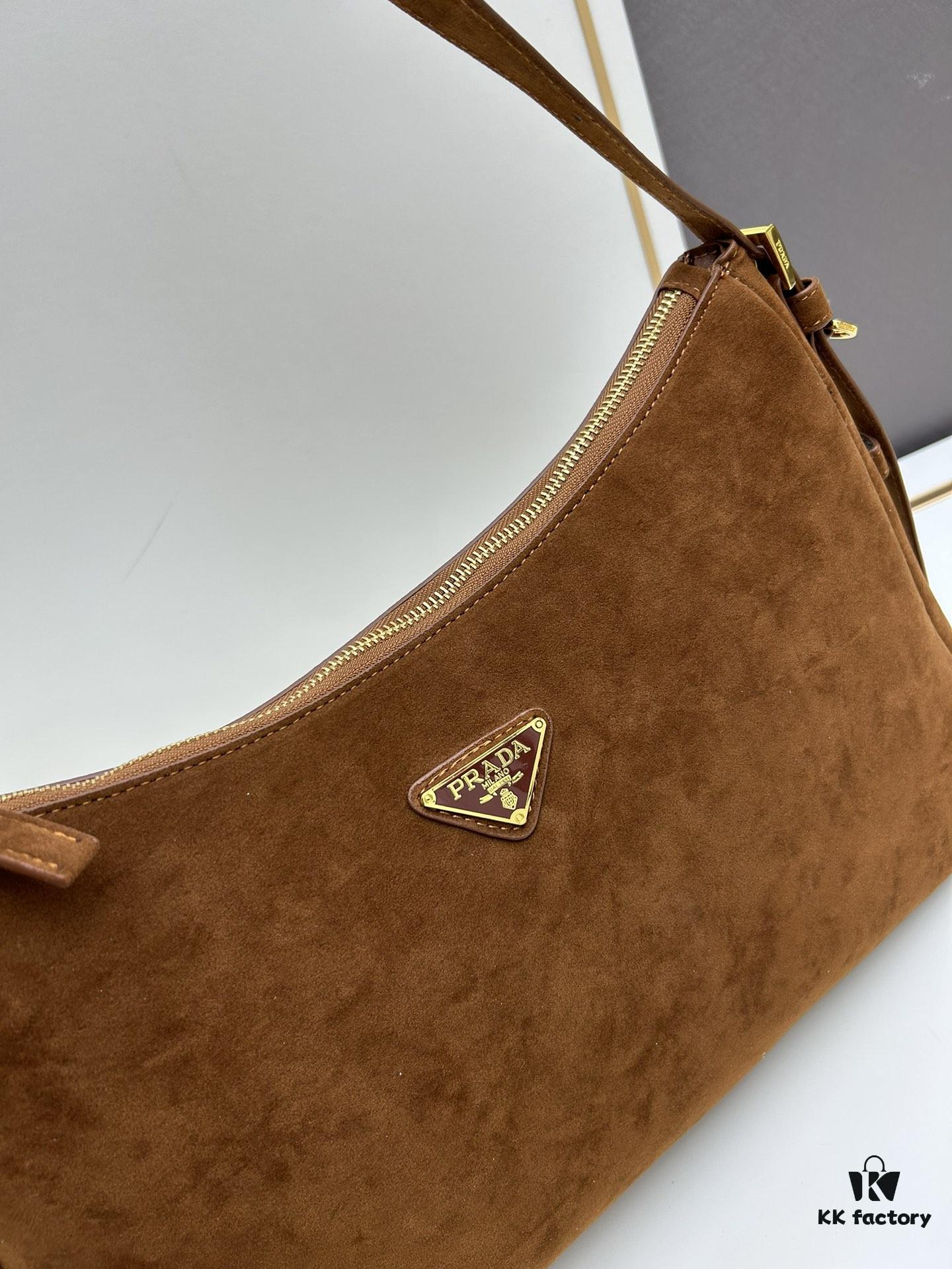 6930b7b06e68136f4d9ae22f Prada Suede Underarm New Bag | Prada Aimee Bag 2024 Fall/Winter Collection Model 2460 with Box, Size 37x24x9