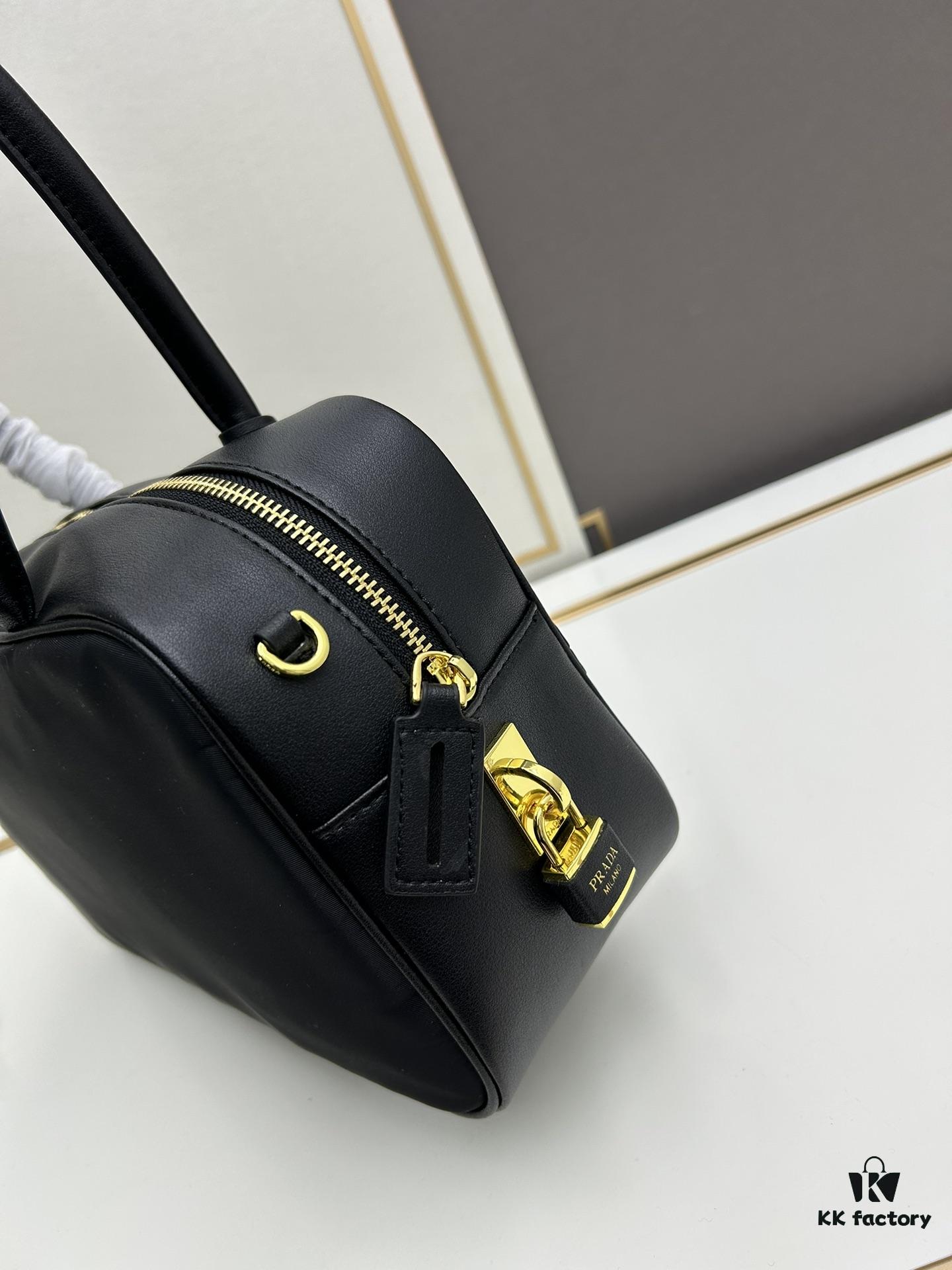 Prada 2024 Fall/Winter Black Re-Nylon Lock Embellished Shoulder Bag