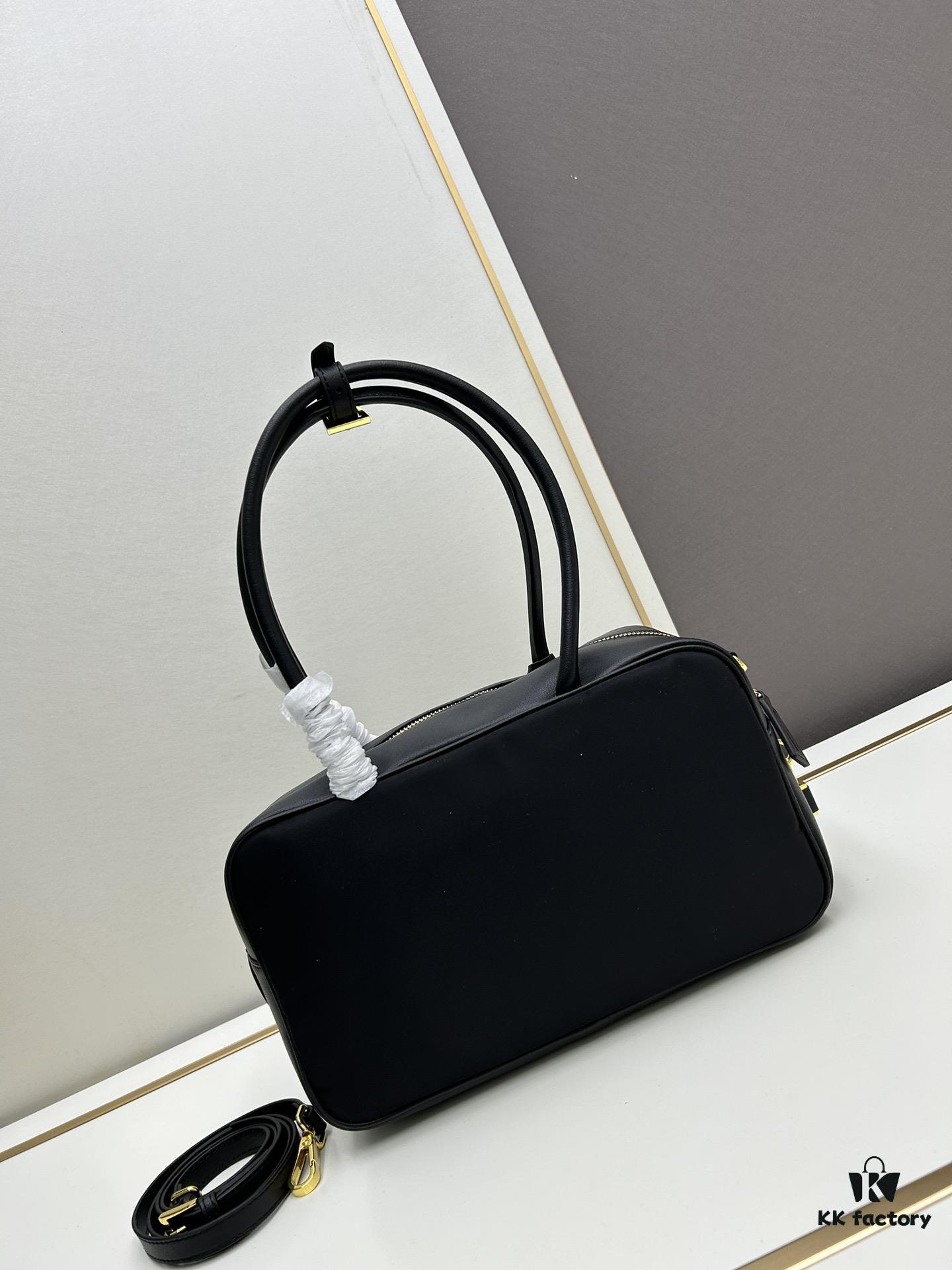 Prada 2024 Fall/Winter Black Re-Nylon Lock Embellished Shoulder Bag