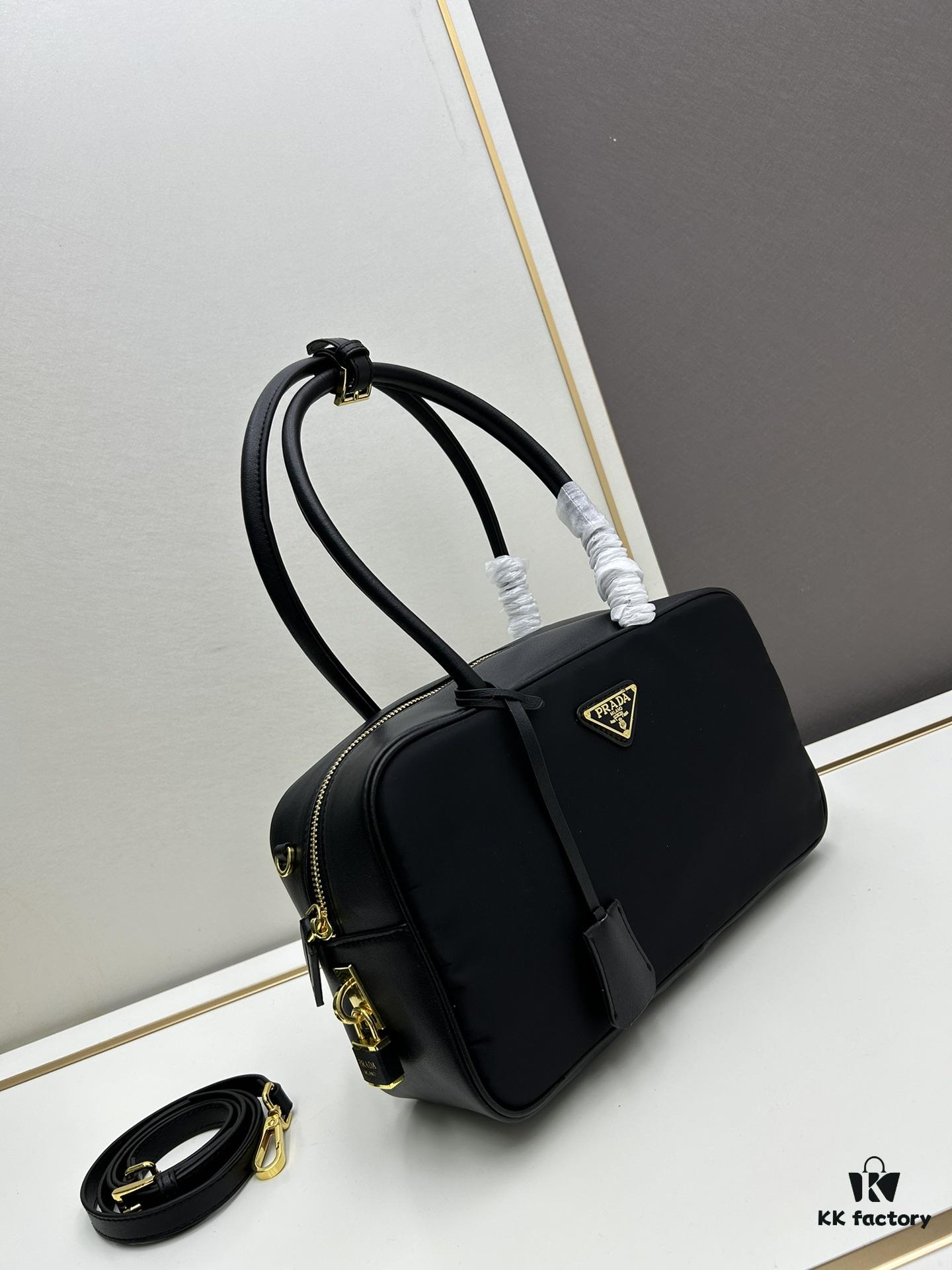 Prada 2024 Fall/Winter Black Re-Nylon Lock Embellished Shoulder Bag