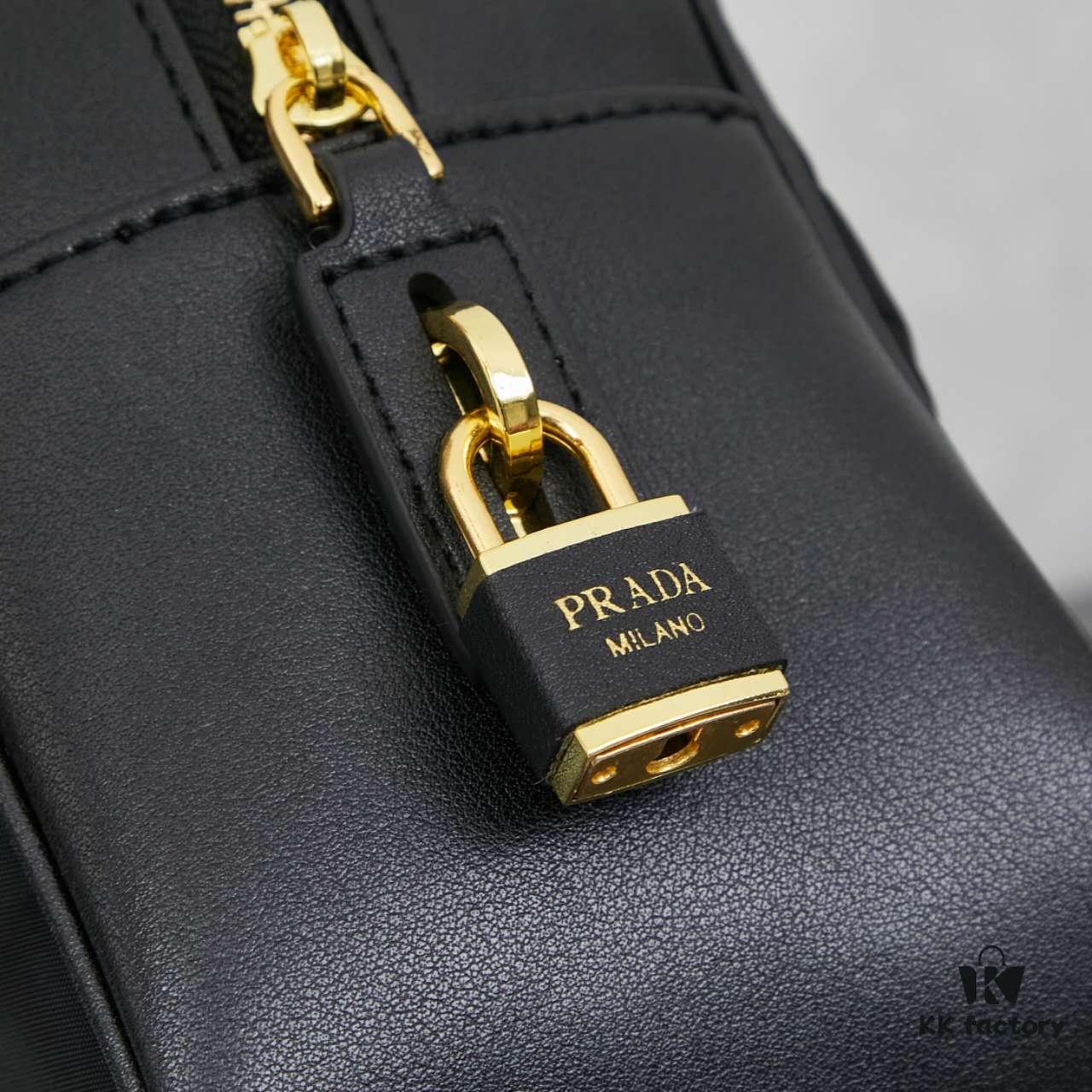 6930b7bc6e68136f4d9ae240 Prada 2024 Fall/Winter Black Re-Nylon and Leather Lock Detail Shoulder Bag