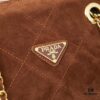 6930b7bf6e68136f4d9ae248 Prada Brown Suede Chain Shoulder Bag with Box - Daily Vintage
