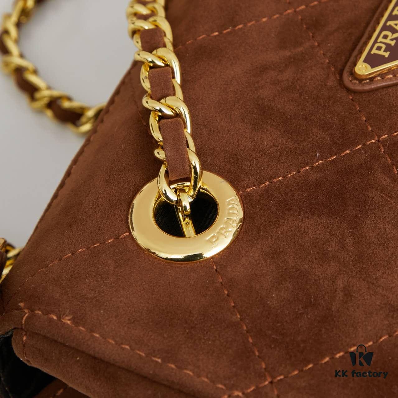6930b7c06e68136f4d9ae249 Prada Brown Suede Chain Shoulder Bag with Box - Daily Vintage