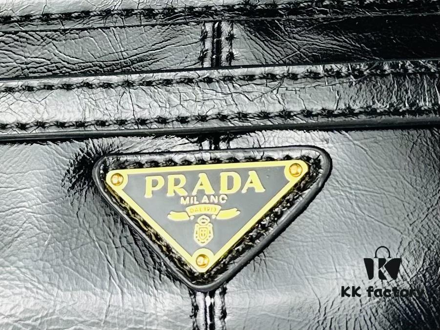 6930b7d66e68136f4d9ae26f PRADA New Arrival: Vintage Style Top-Grain Leather Handbag in Black Waxed Finish, Model No. 426