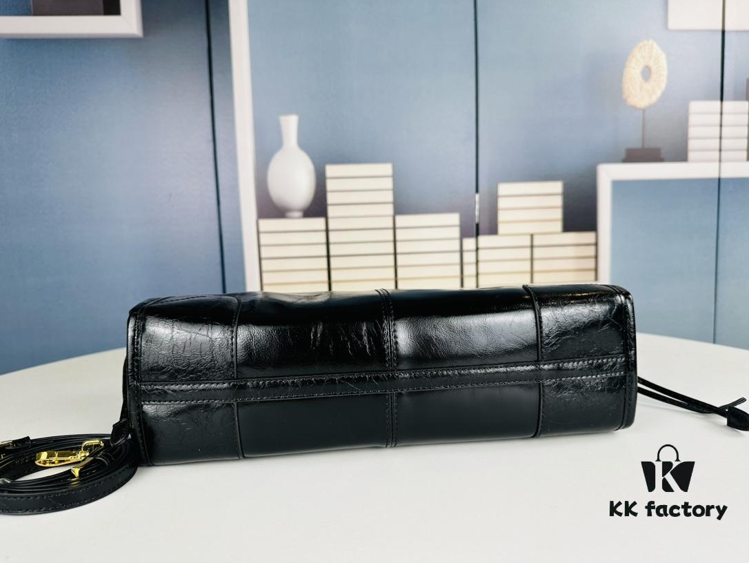 6930b7d76e68136f4d9ae272 PRADA New Arrival: Vintage Style Top-Grain Leather Handbag in Black Waxed Finish, Model No. 426